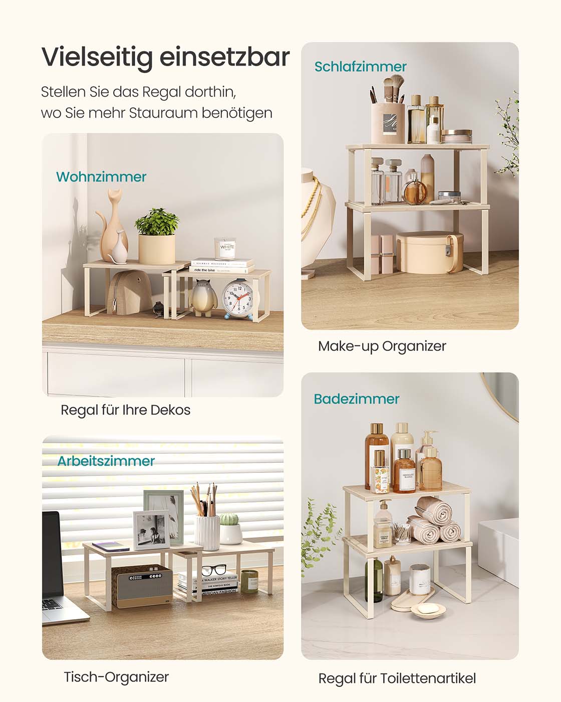 Gewürzregal 2er Set stapelbar 29,7 cm breit travertinbeige-cremeweiß