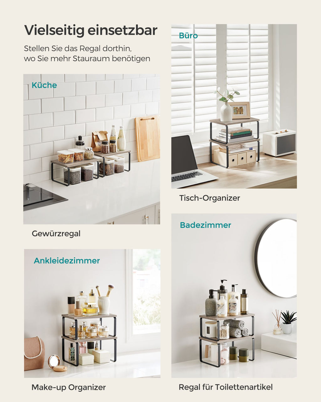 2er Set Küchen-Organizer aus Metall und Holzwerkstoff