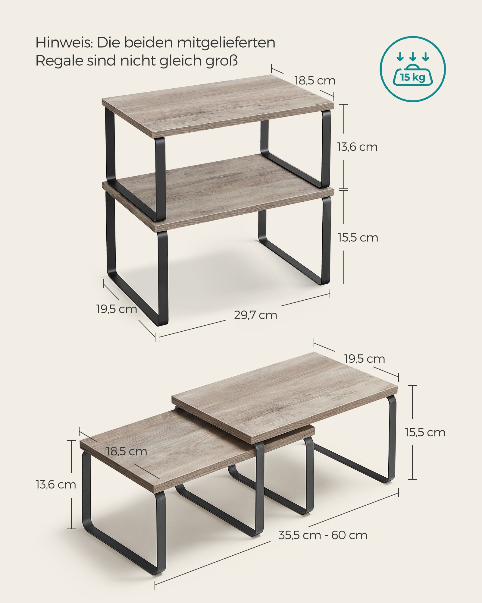 2er Set Küchen-Organizer aus Metall und Holzwerkstoff