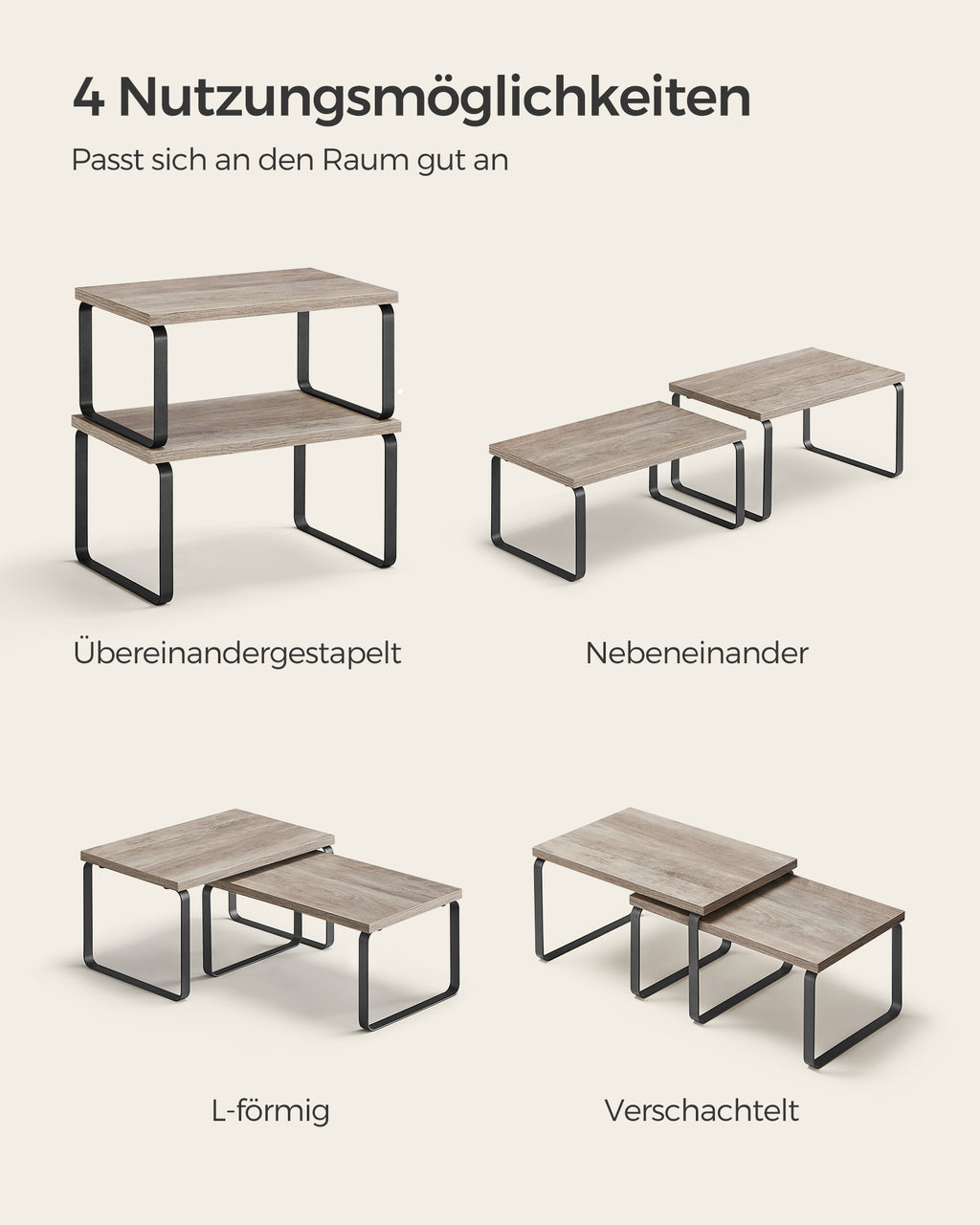 2er Set Küchen-Organizer aus Metall und Holzwerkstoff