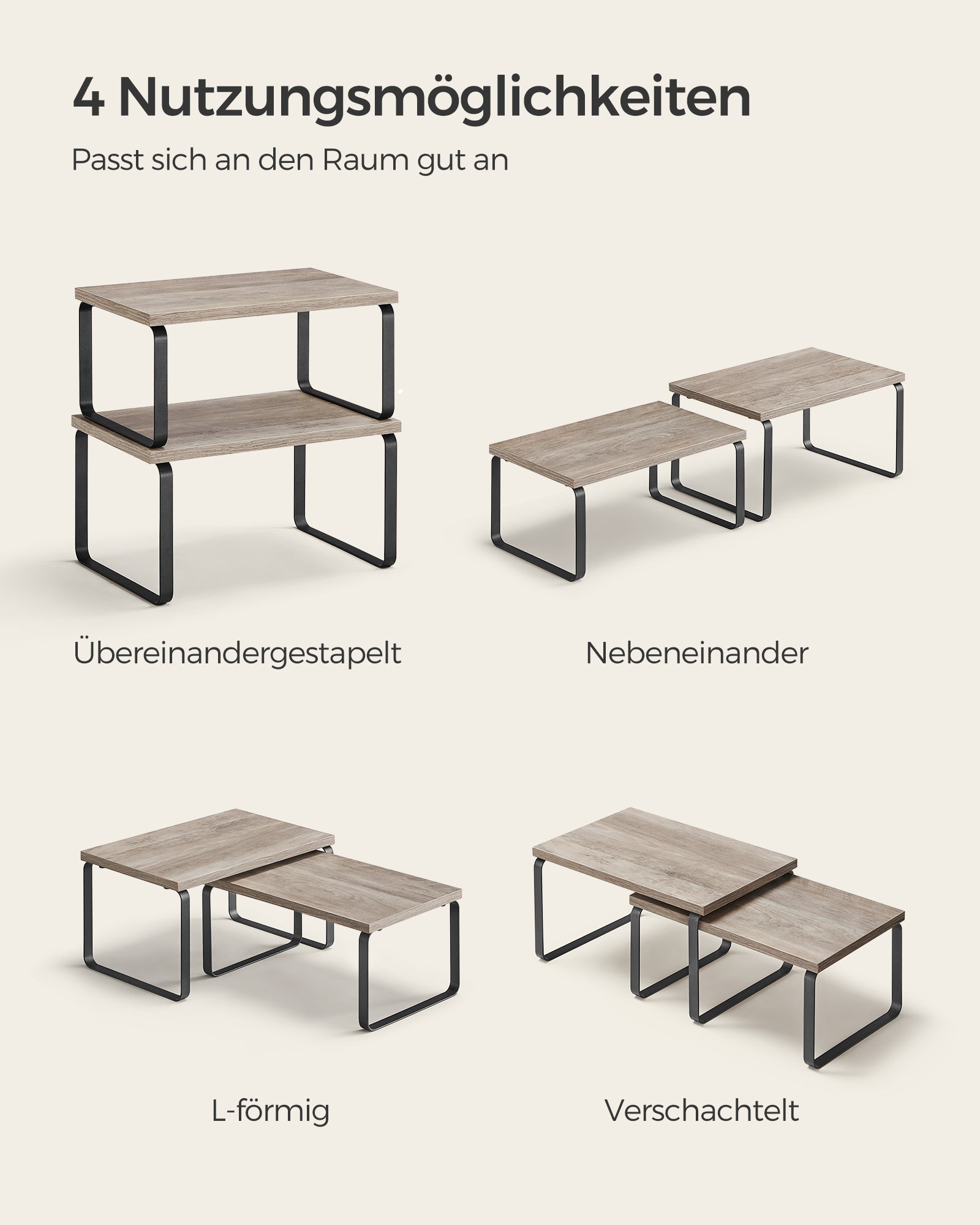 2er Set Küchen-Organizer aus Metall und Holzwerkstoff