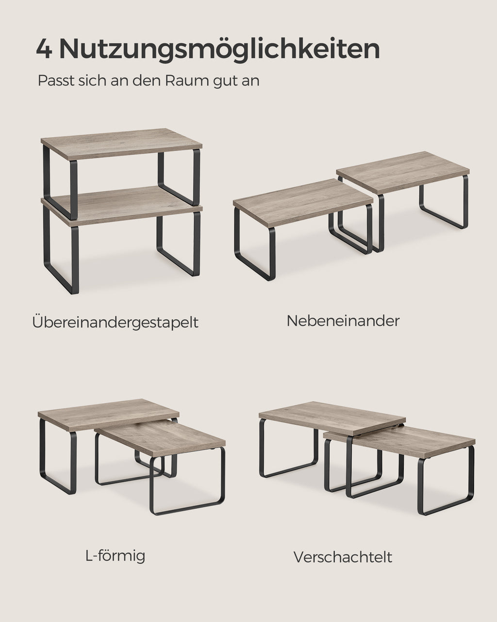 Gewürzregal 4er Set mit Metallrahmen 19,5 x 29,7 x 15,8 cm