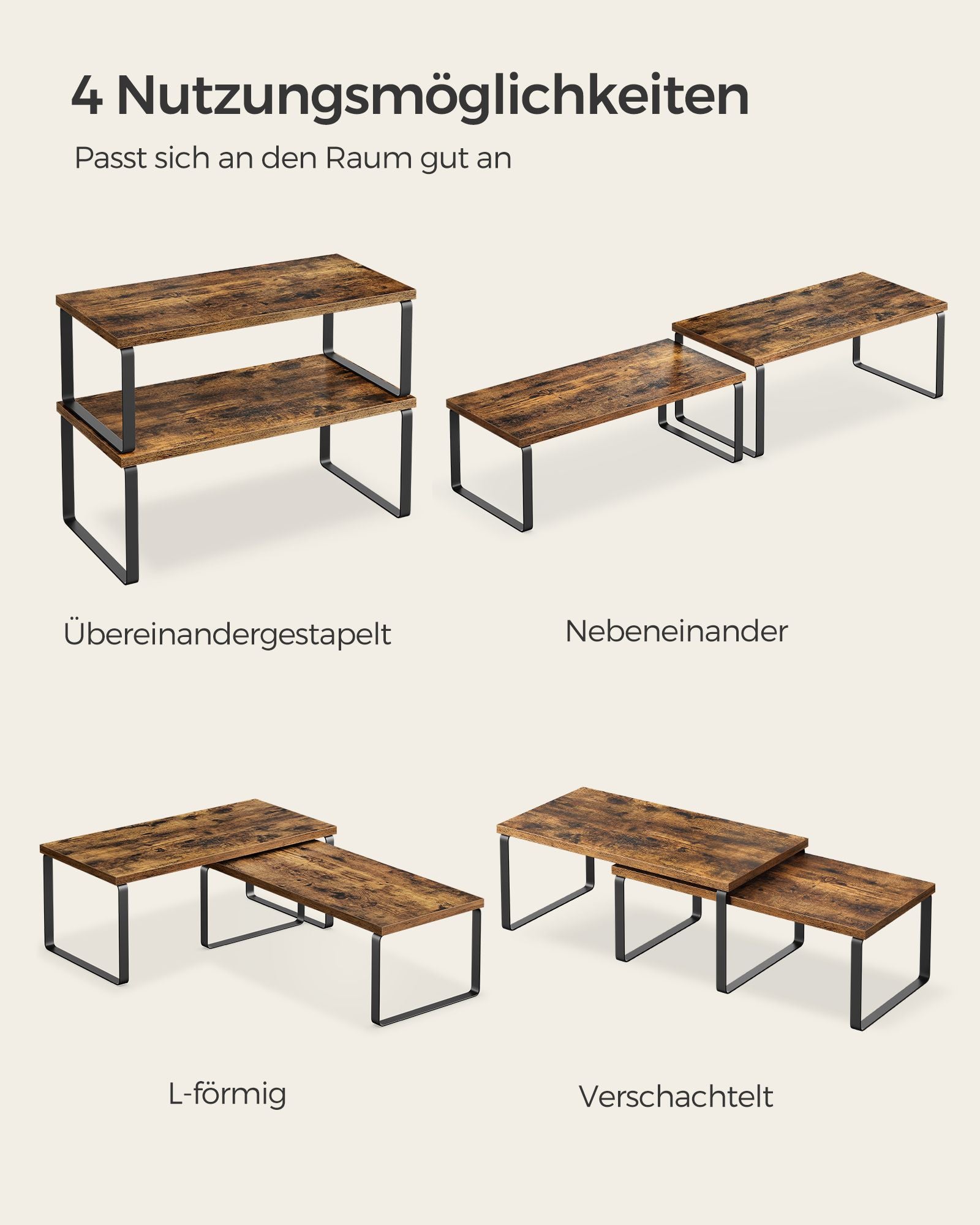 Gewürzregal 4er Set mit Metallrahmen tintenschwarz-vintagebraun
