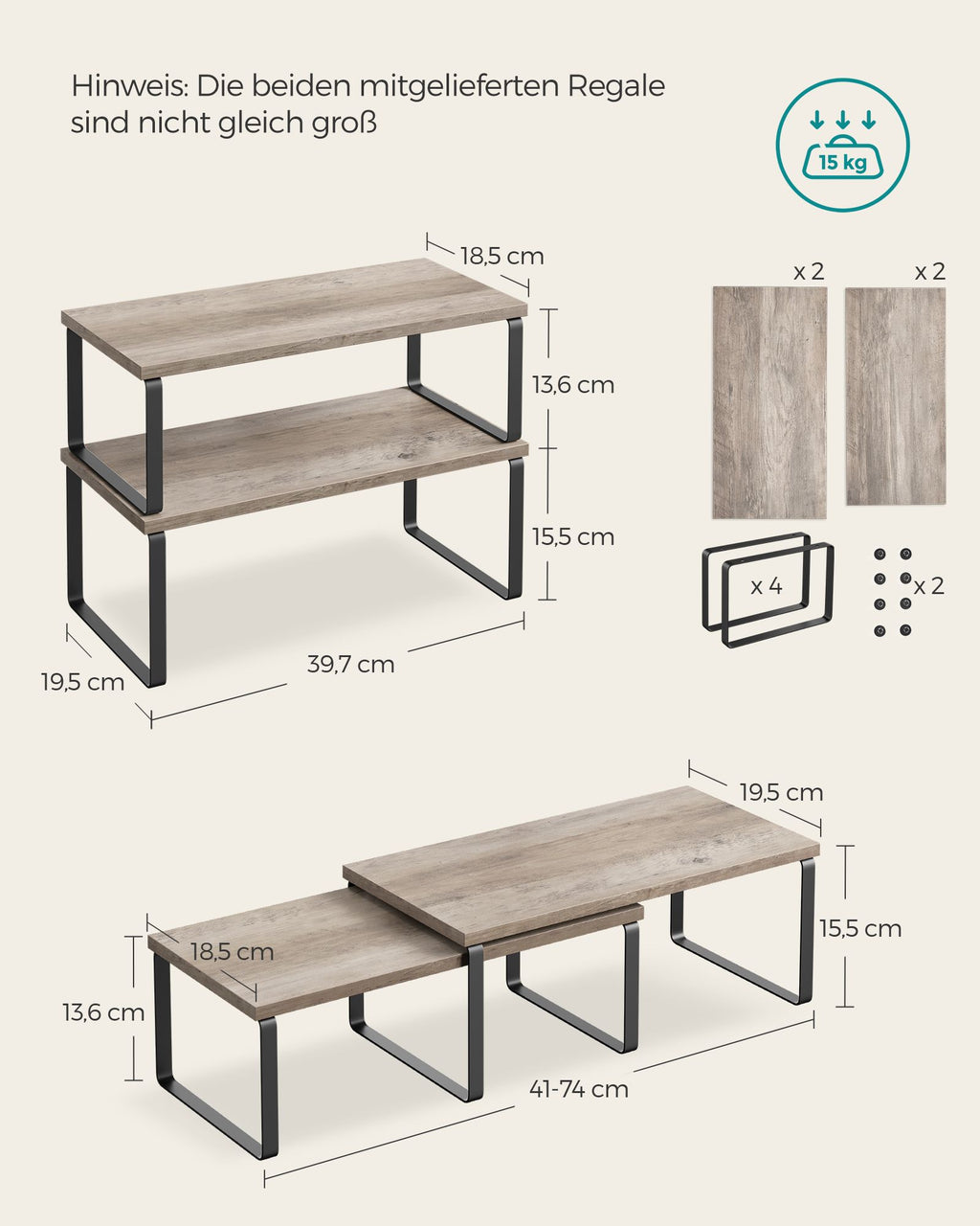 Gewürzregal 4er Set mit Metallrahmen 19,5 x 39,7 x 15,8 cm
