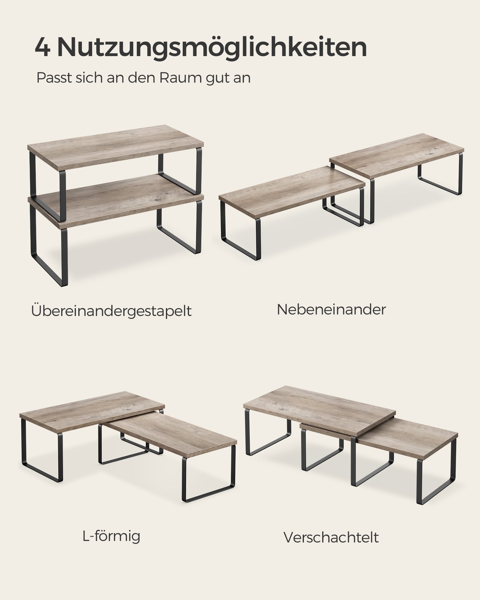 Gewürzregal 4er Set mit Metallrahmen 19,5 x 39,7 x 15,8 cm