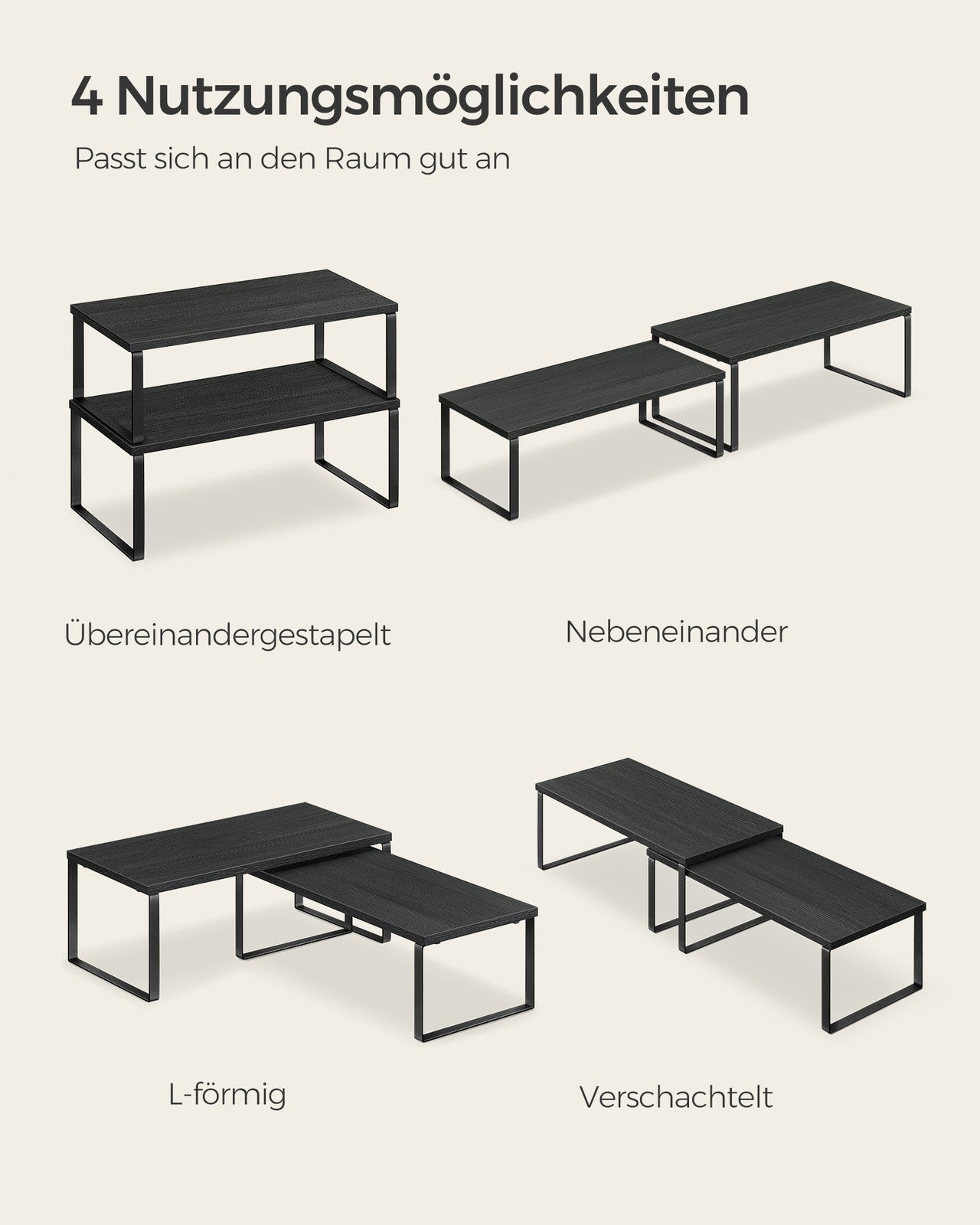 Gewürzregal 2er Set erweiterbar und stapelbar tintenschwarz-ebenholzschwarz