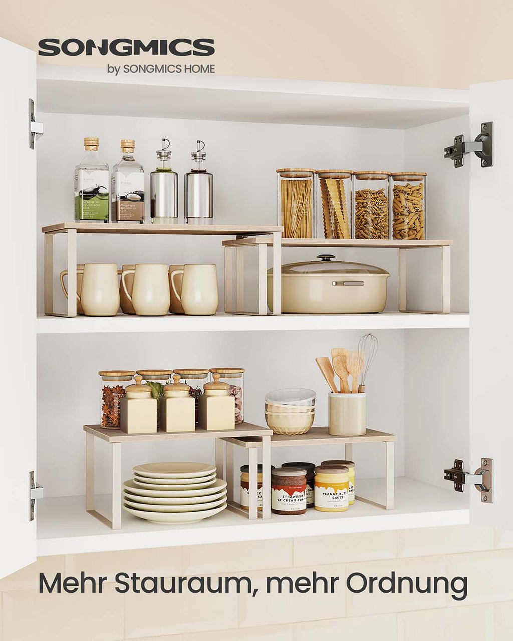 Gewürzregal 2er Set stapelbar 39,7 cm breit travertinbeige-cremeweiß