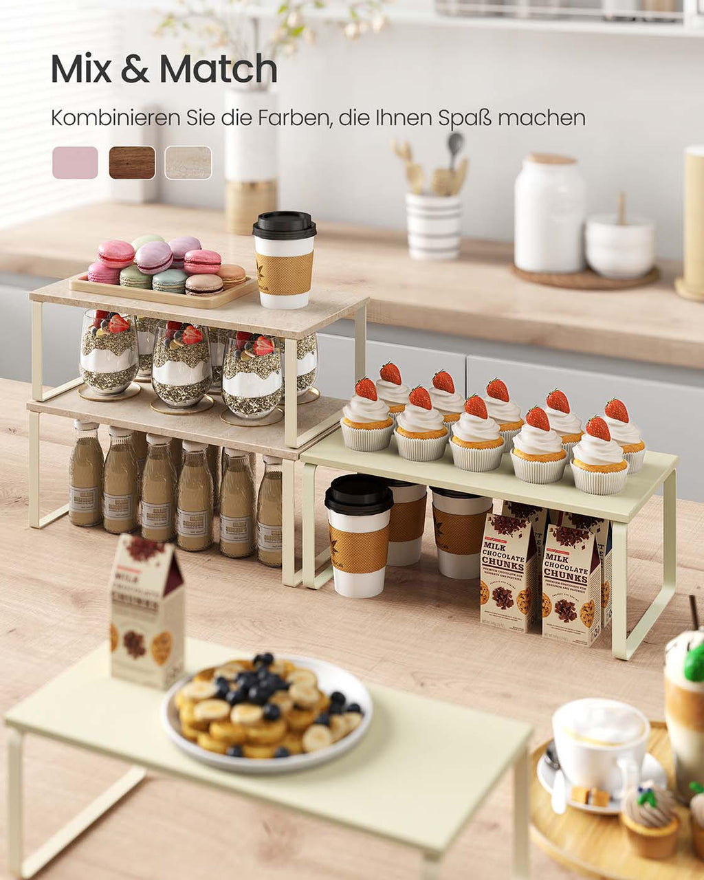 Gewürzregal 2er Set stapelbar 39,7 cm breit travertinbeige-cremeweiß
