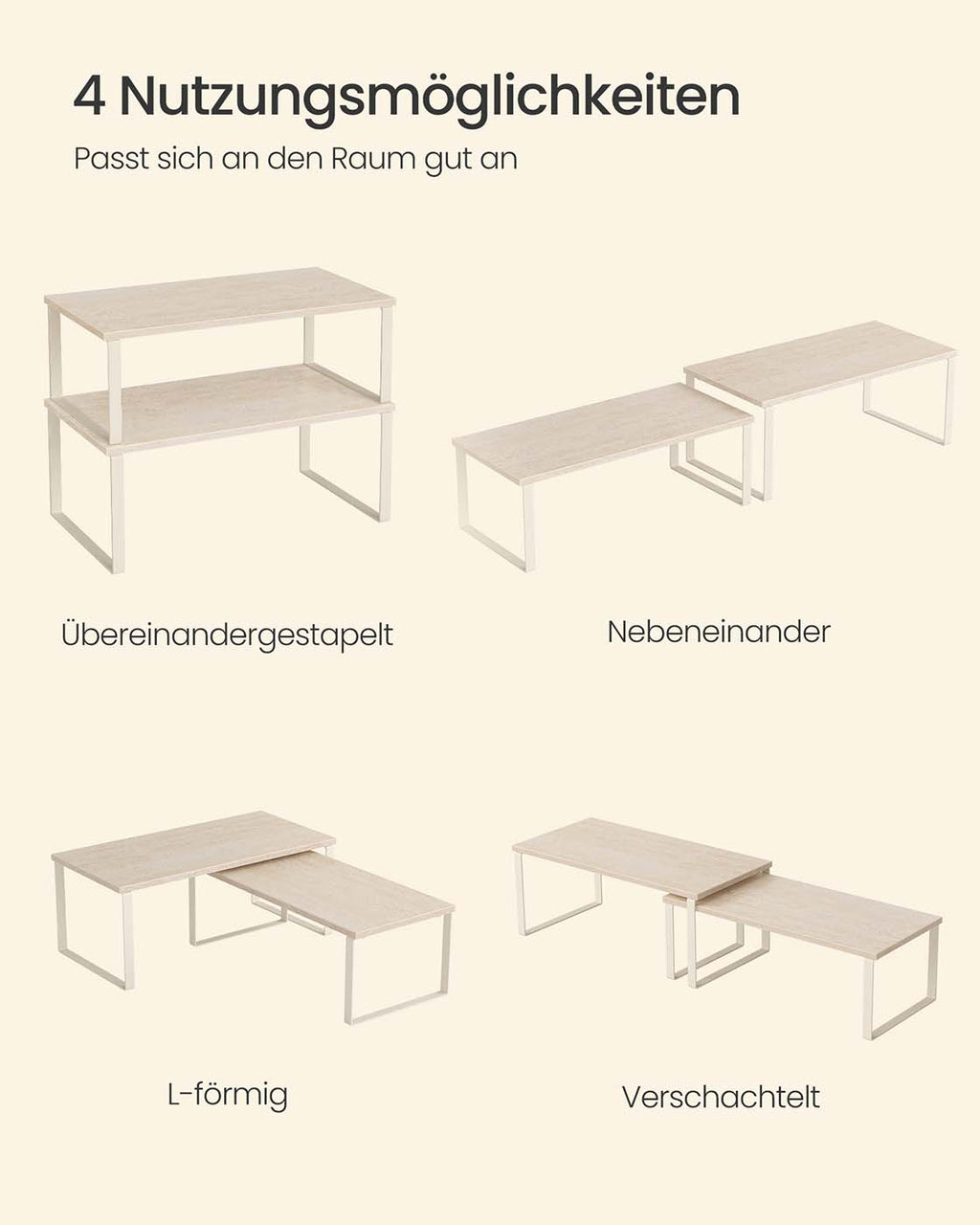 Gewürzregal 2er Set stapelbar 39,7 cm breit travertinbeige-cremeweiß