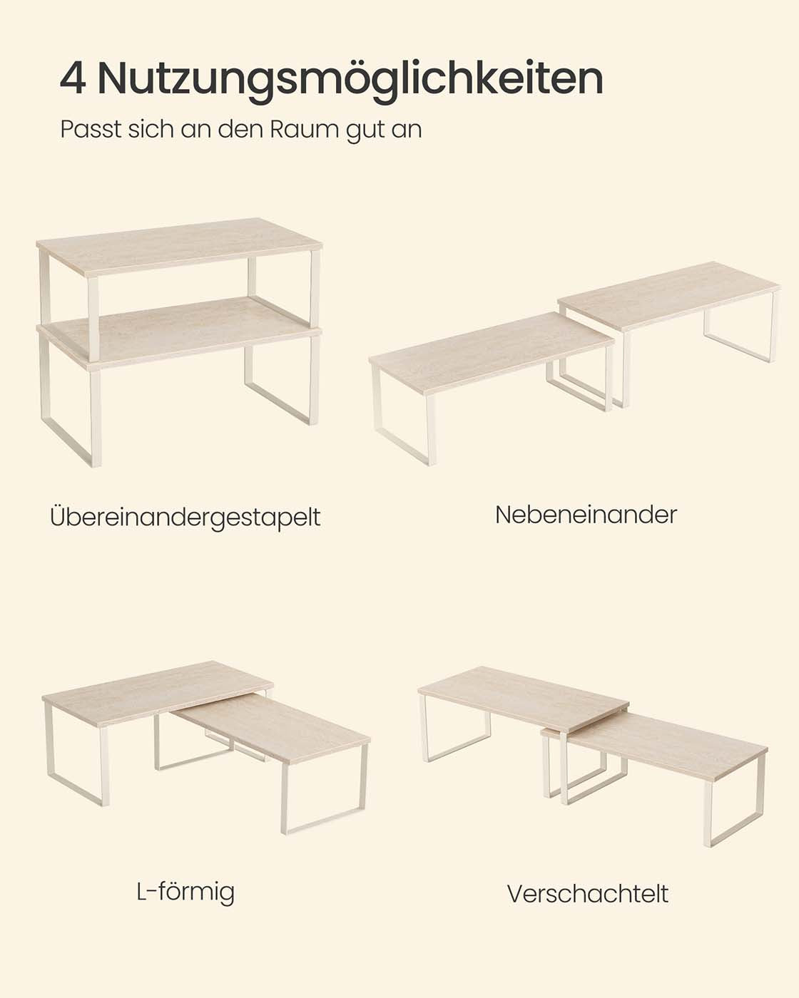 Gewürzregal 2er Set stapelbar 39,7 cm breit travertinbeige-cremeweiß