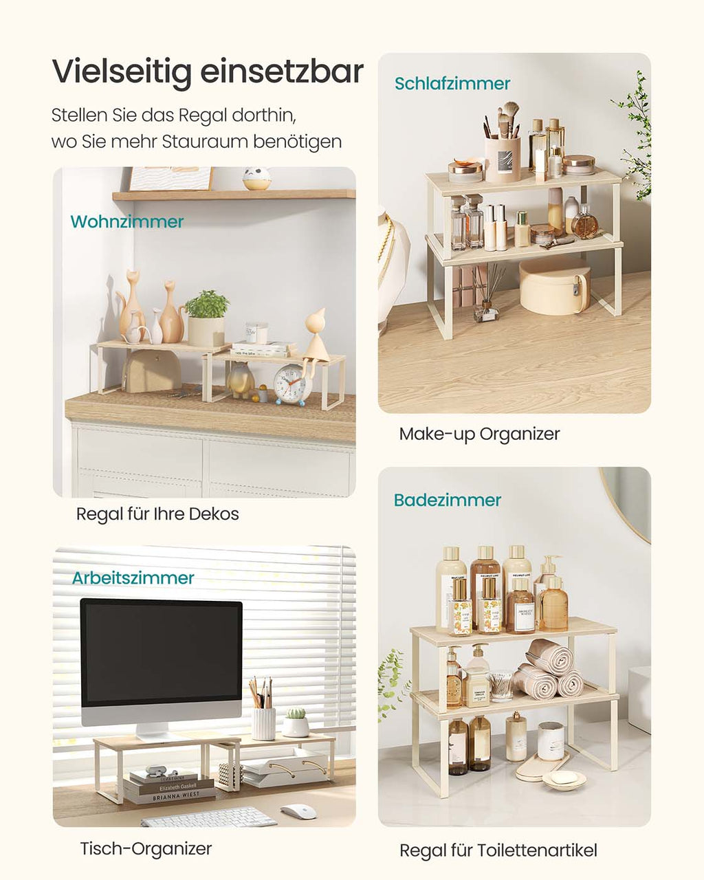 Gewürzregal 2er Set stapelbar 39,7 cm breit travertinbeige-cremeweiß