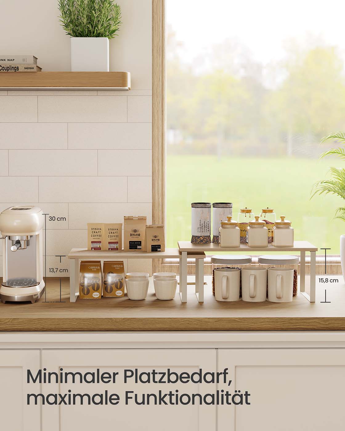 Gewürzregal 2er Set stapelbar 39,7 cm breit travertinbeige-cremeweiß