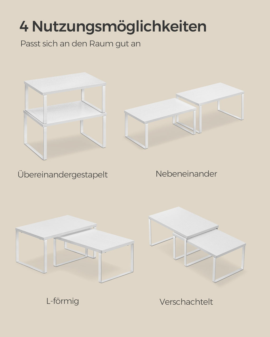 Küchenregal 4er Set mit Metallrahmen wolkenweiß-schneeweiß