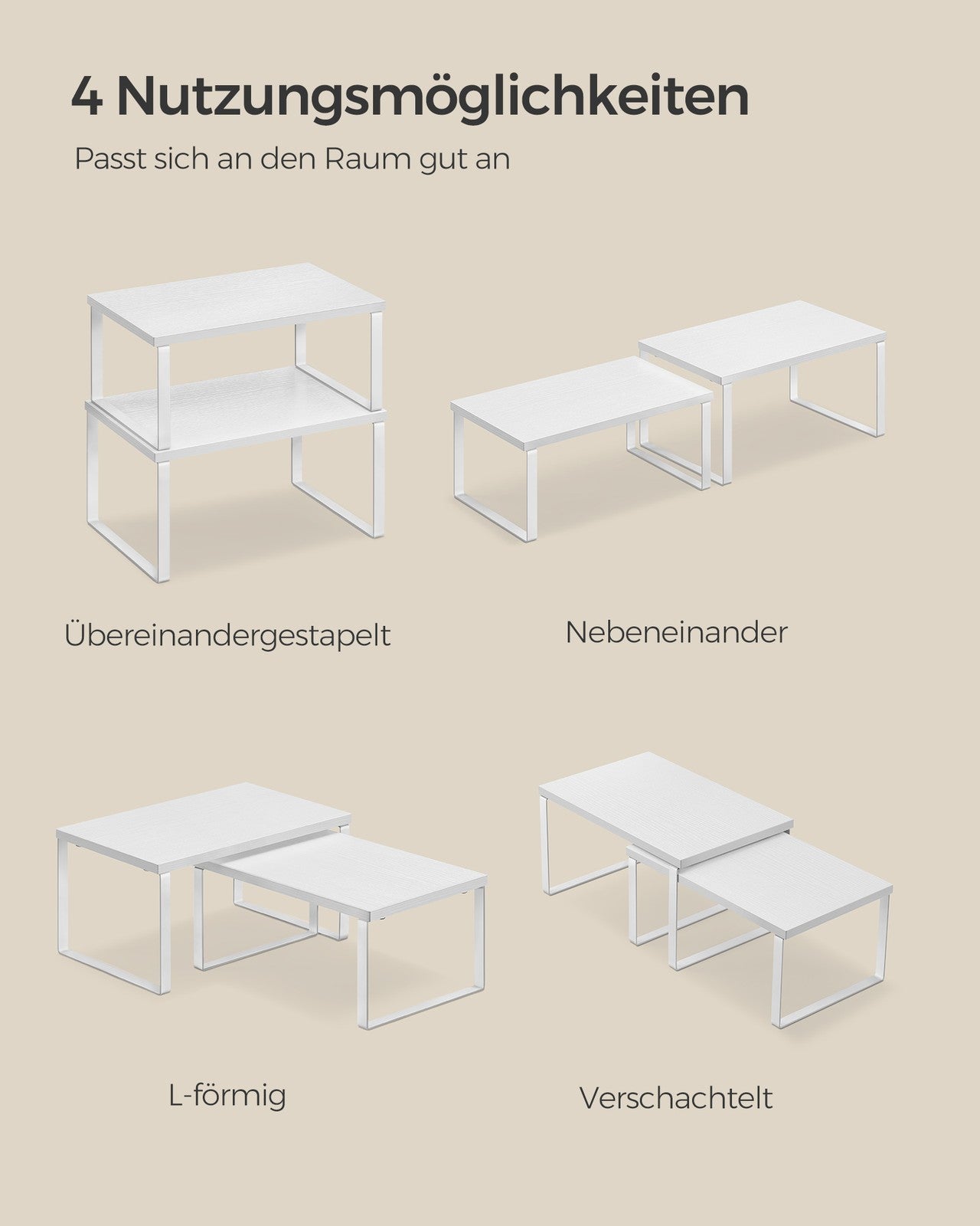 Küchenregal 4er Set mit Metallrahmen wolkenweiß-schneeweiß
