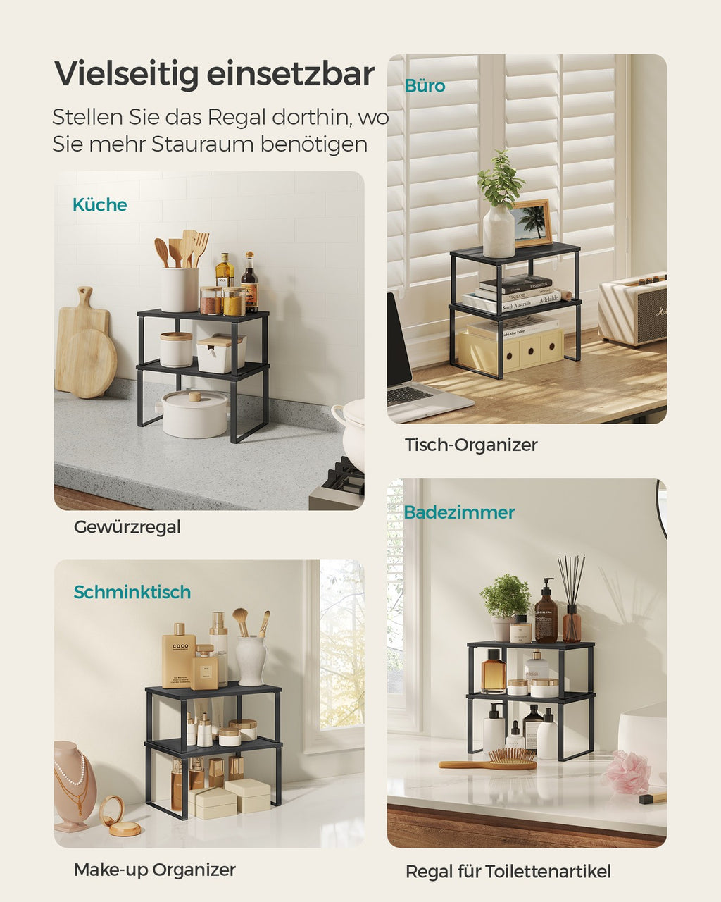 Küchenregal 2er Set stapelbar tintenschwarz-ebenholzschwarz