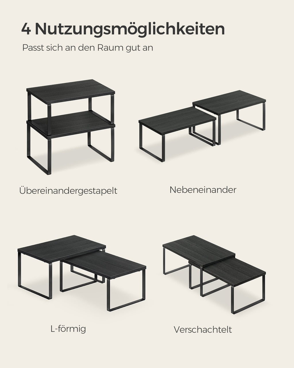 Küchenregal 2er Set stapelbar tintenschwarz-ebenholzschwarz