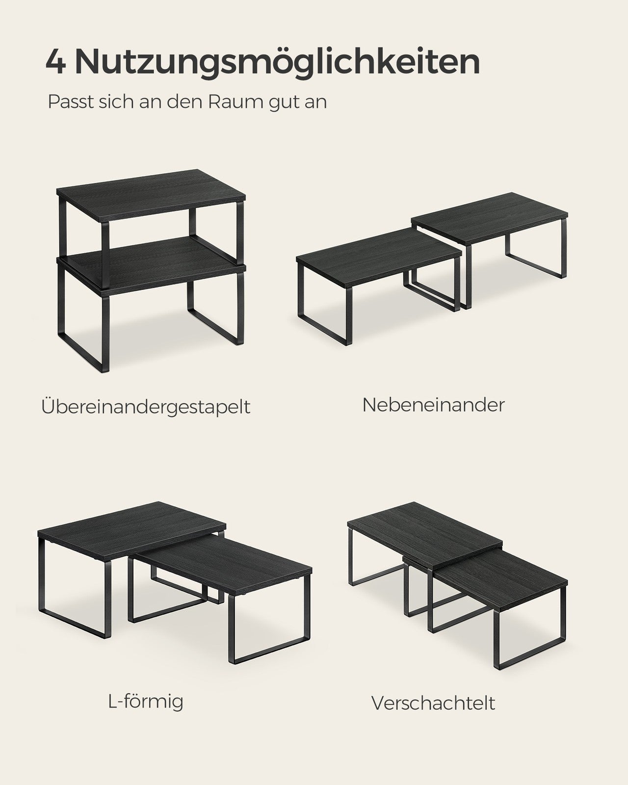 Küchenregal 2er Set stapelbar tintenschwarz-ebenholzschwarz