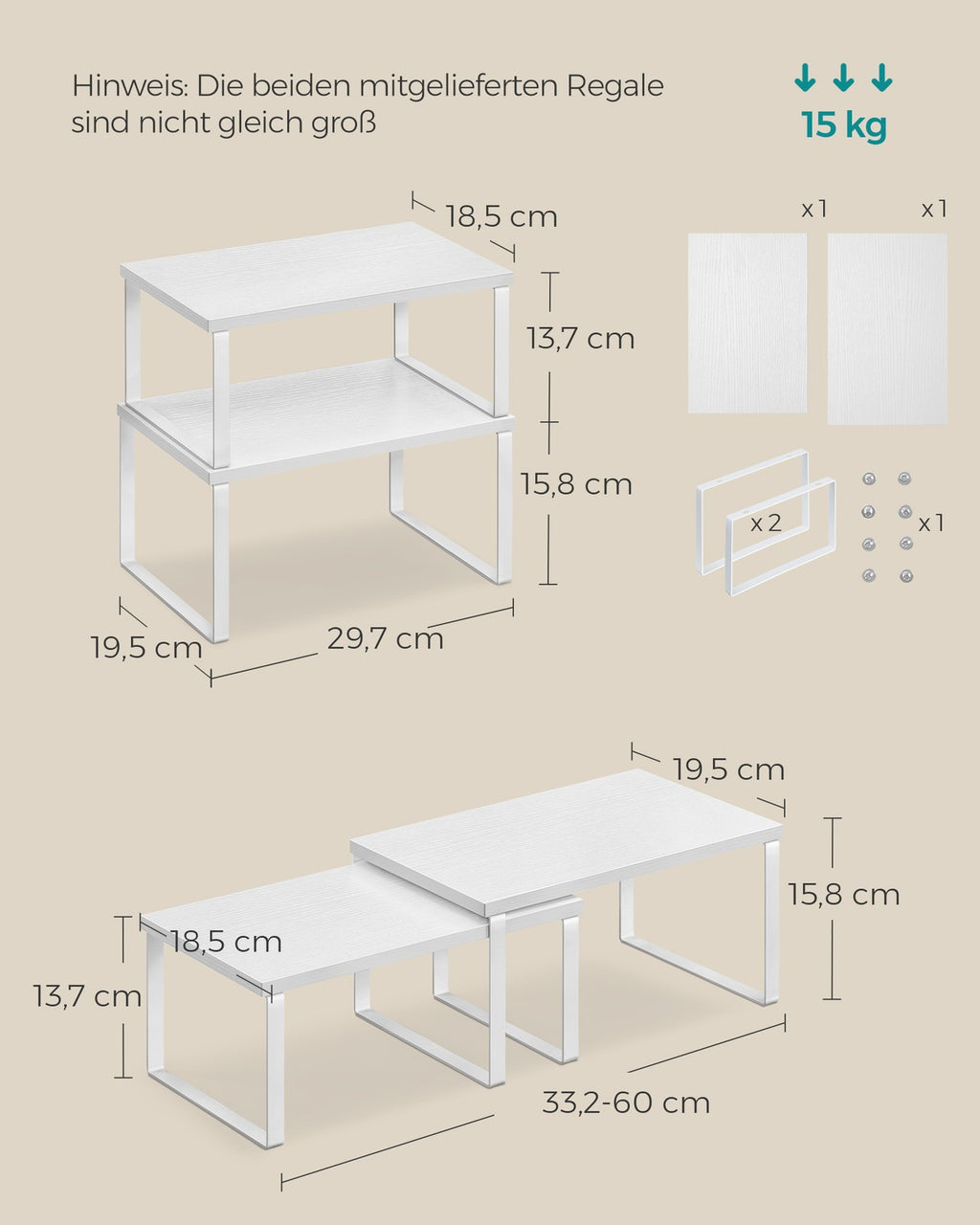 Küchen-Organizer 2er Set stapelbar wolkenweiß-schneeweiß