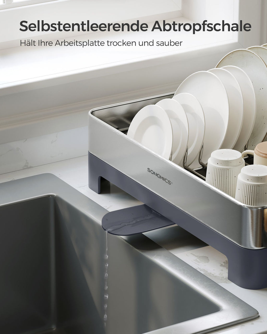 Geschirr-Abtropfständer aus Edelstahl fingerabdruckresistent
