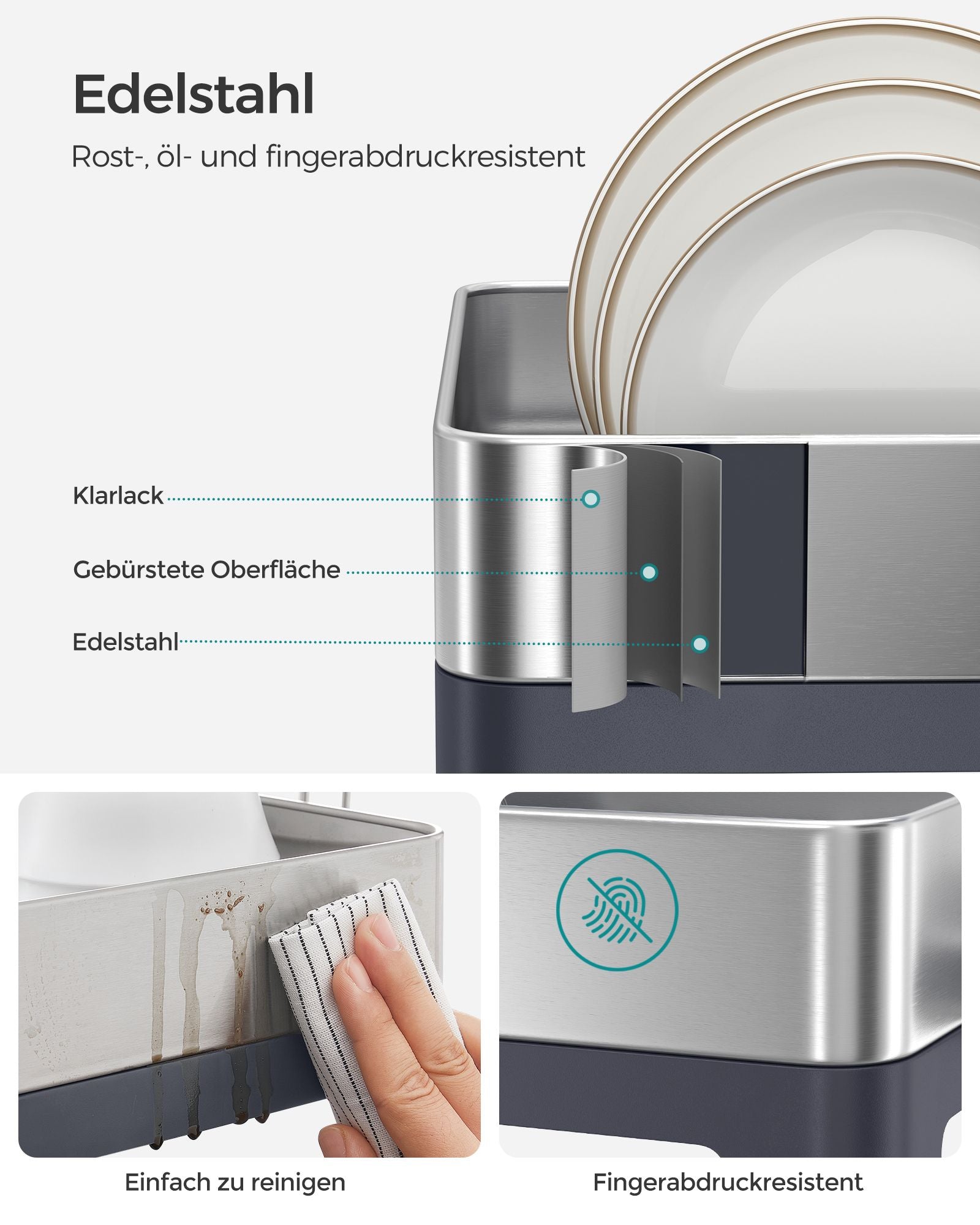 Geschirr-Abtropfständer aus Edelstahl fingerabdruckresistent
