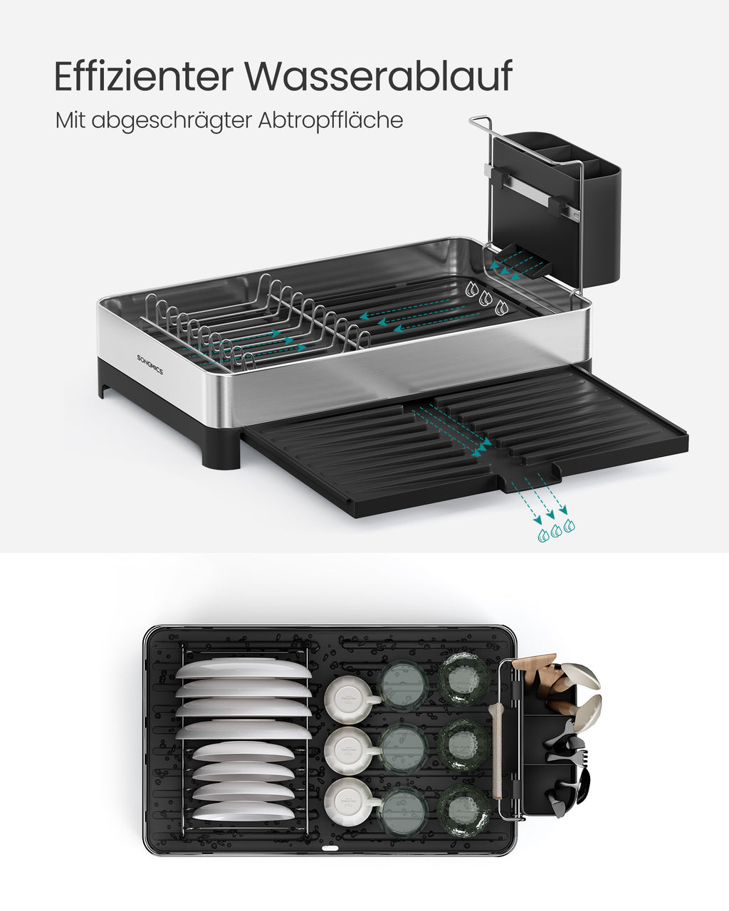 Abtropfgestell mit Utensilienhalter silbern-schwarz