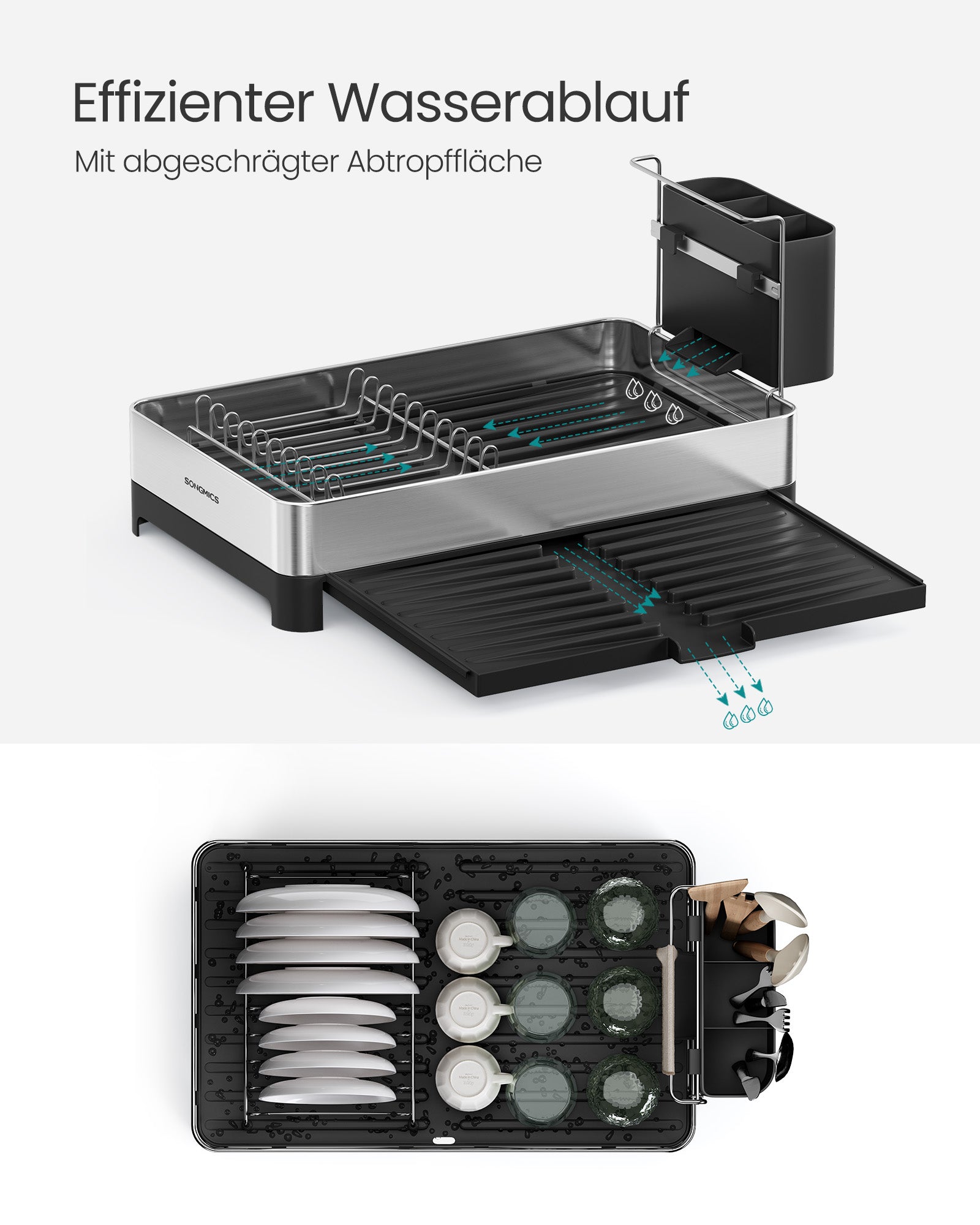 Abtropfgestell mit Utensilienhalter silbern-schwarz