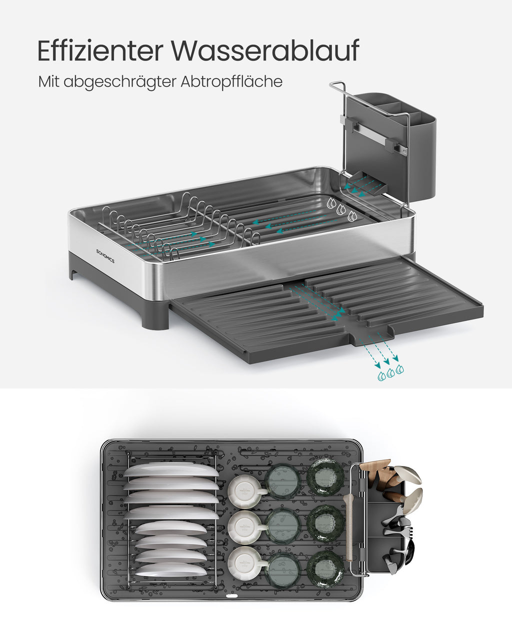 Abtropfgestell mit Utensilienhalter silbern-grau