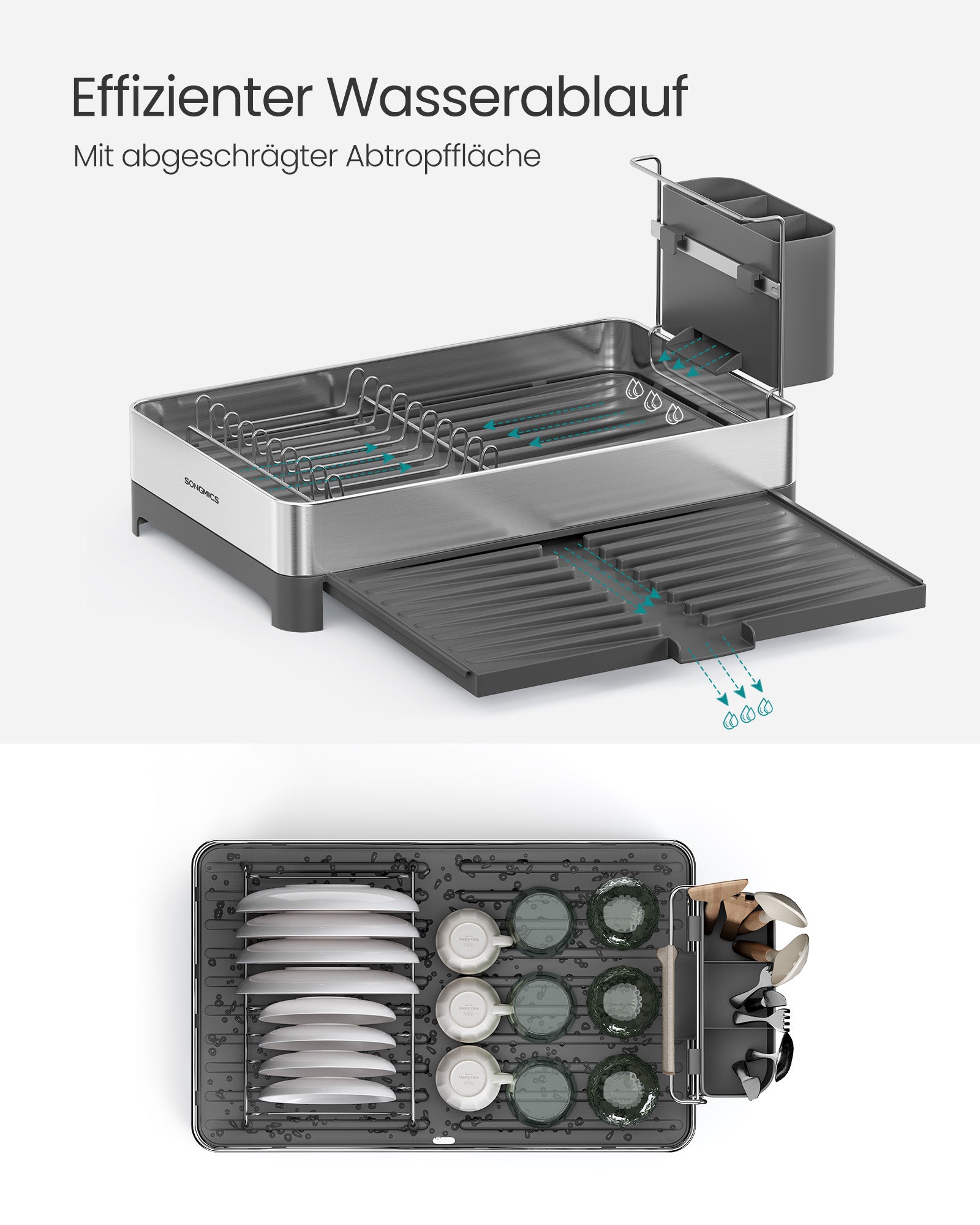 Abtropfgestell mit Utensilienhalter silbern-grau