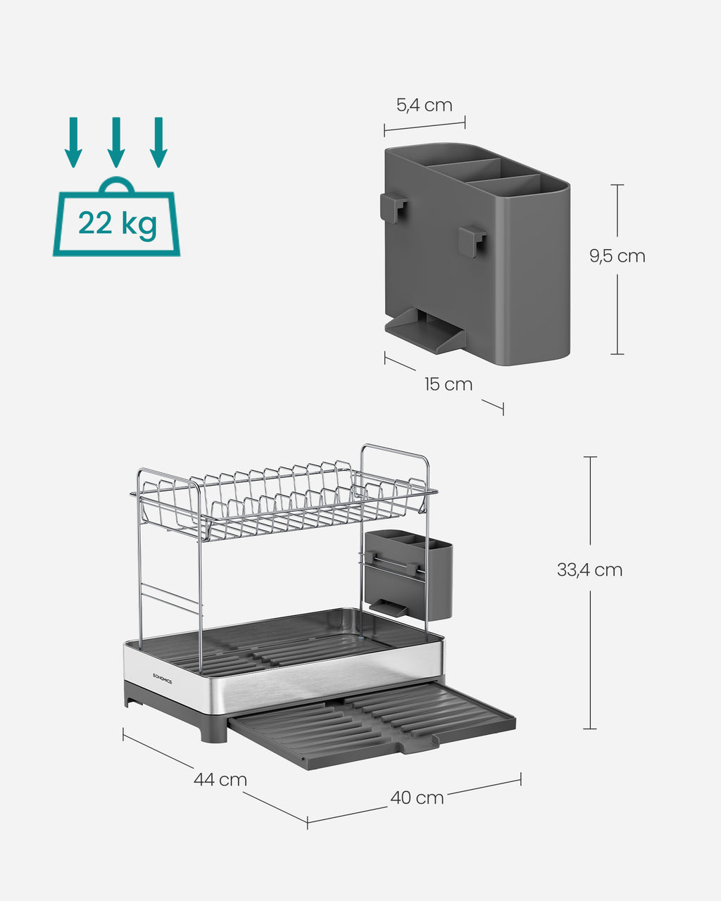 Abtropfgestell 2-stufig mit Utensilienhalter silbern-grau