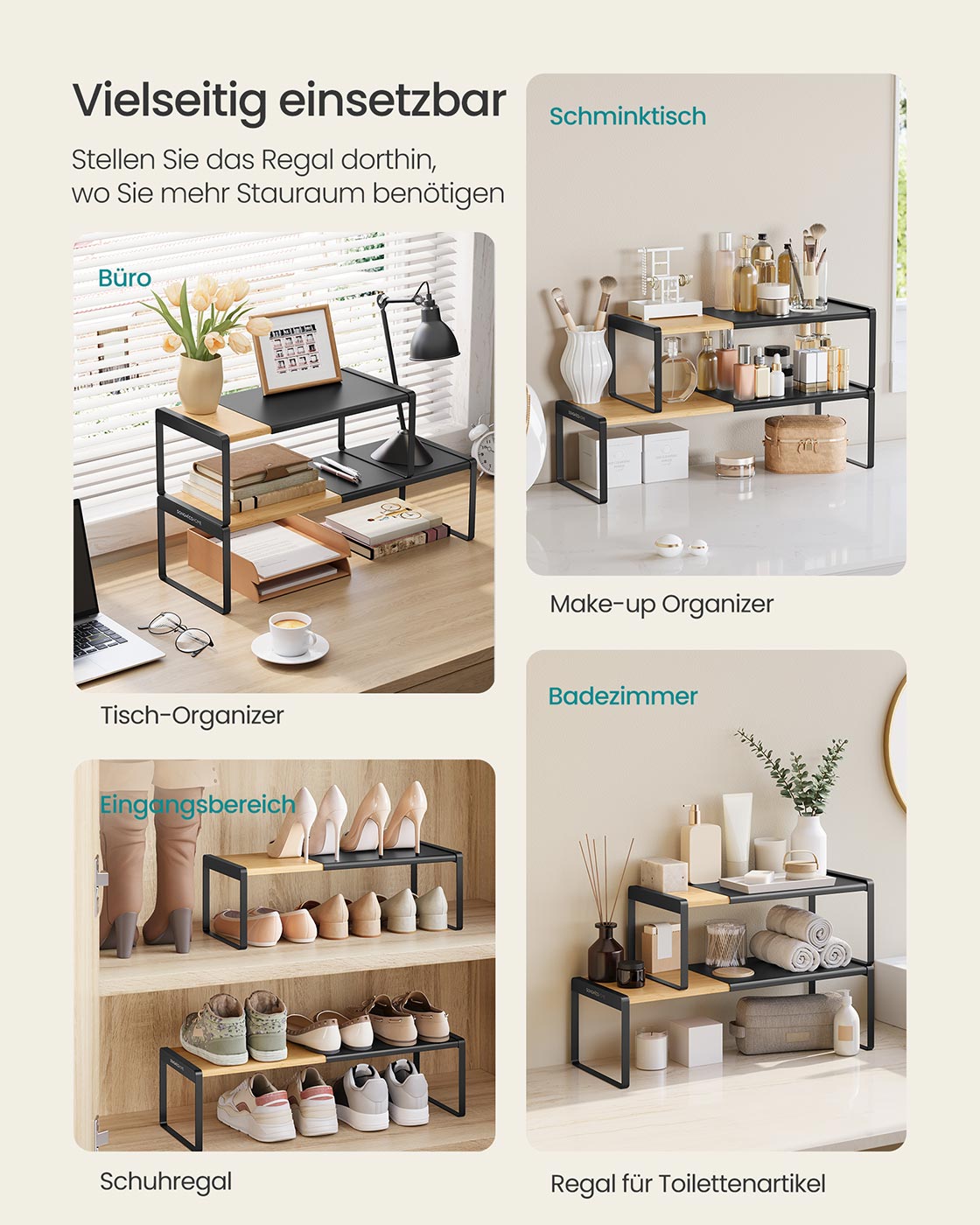 Gewürzregal 2er Set ausziehbar naturbeige-tintenschwarz