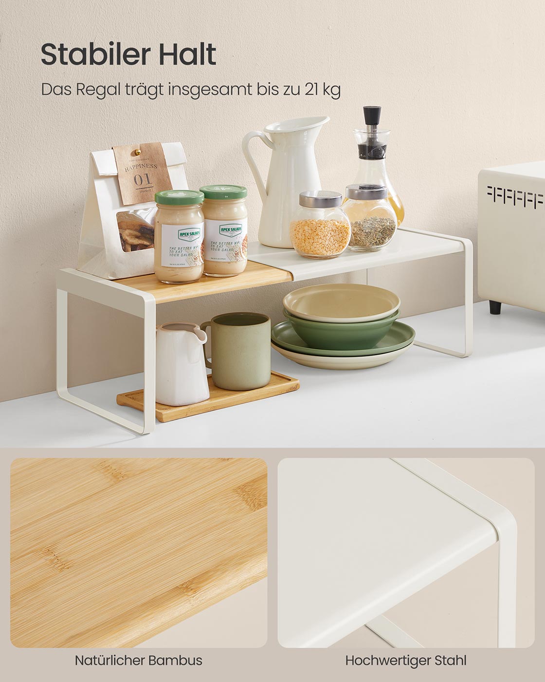 Gewürzregal 2er Set ausziehbar naturbeige-cremeweiß