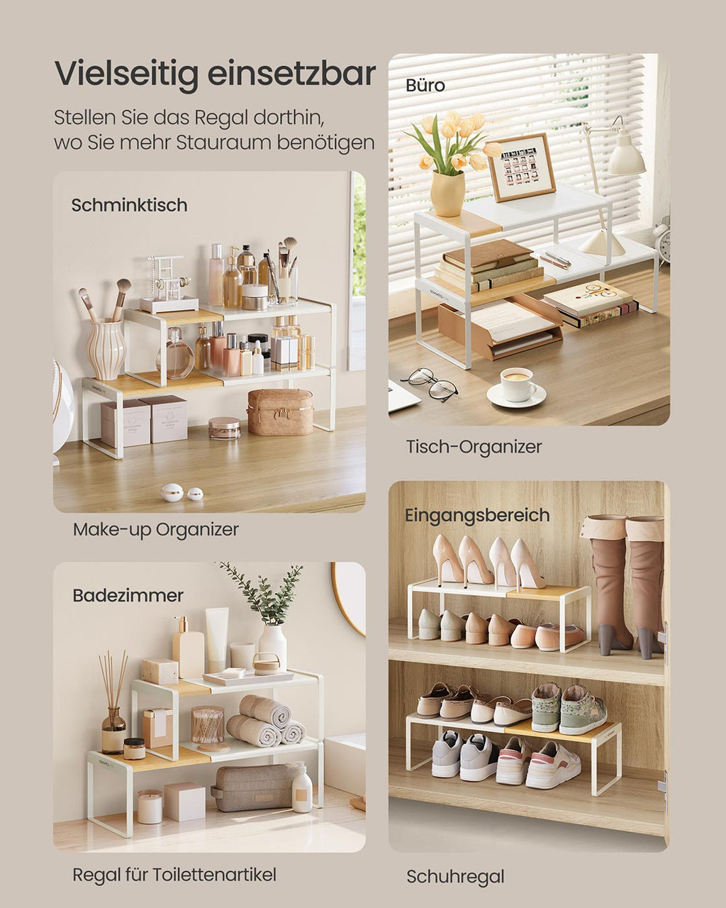 Gewürzregal 2er Set ausziehbar naturbeige-cremeweiß