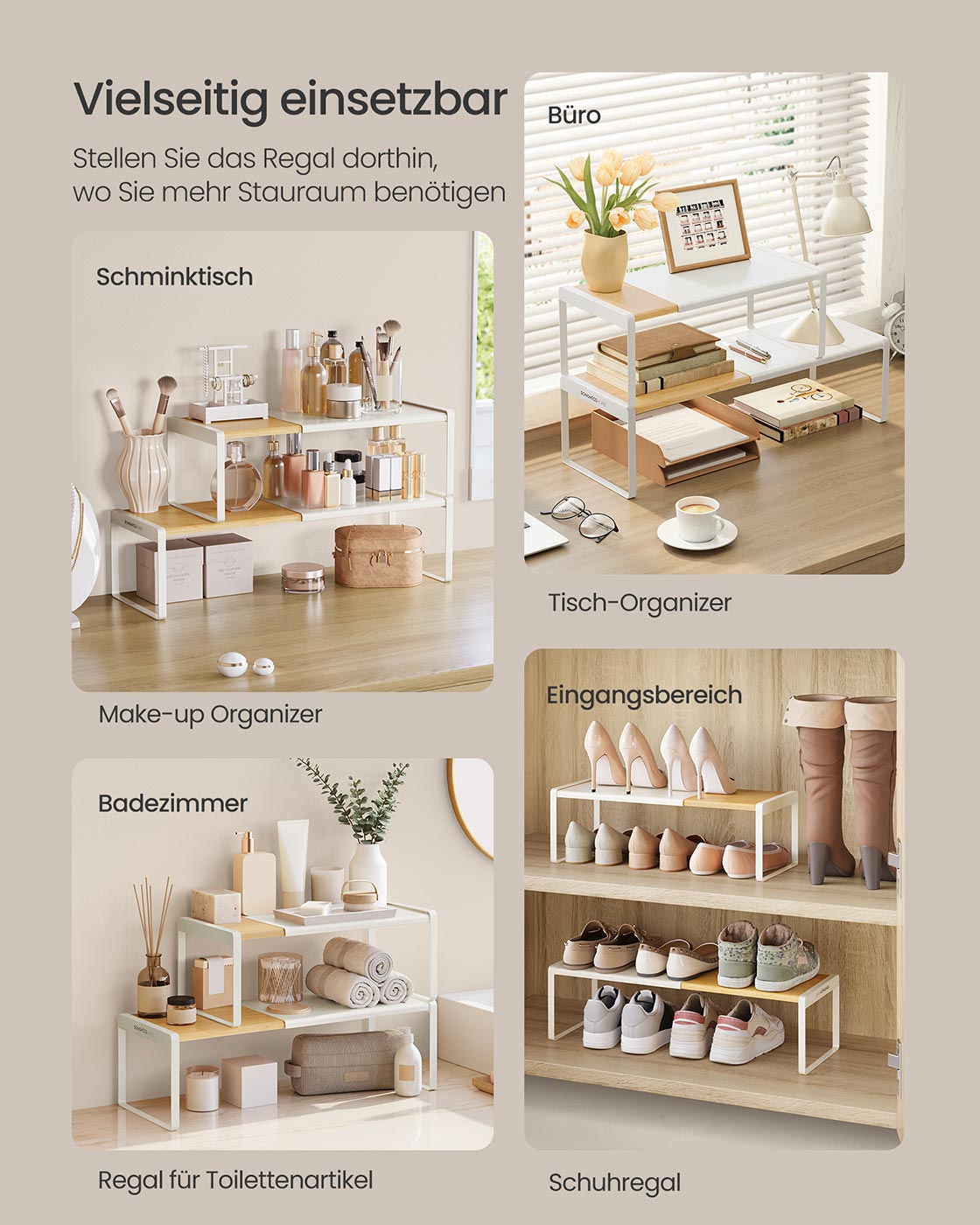 Gewürzregal 2er Set ausziehbar naturbeige-cremeweiß