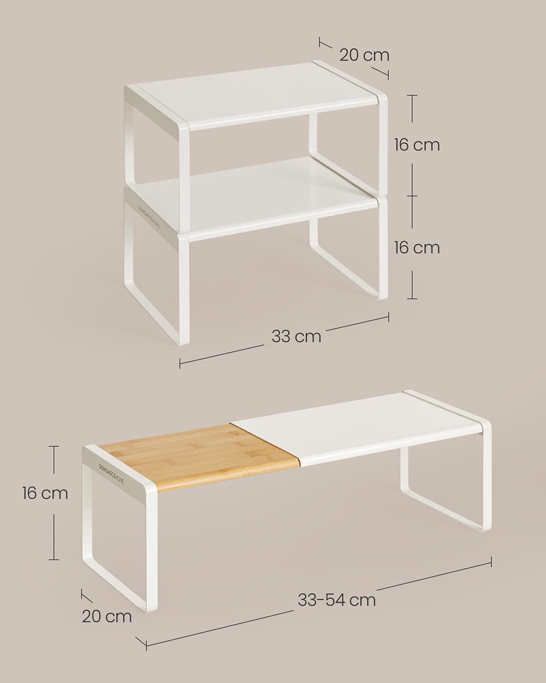 Gewürzregal 2er Set ausziehbar naturbeige-cremeweiß