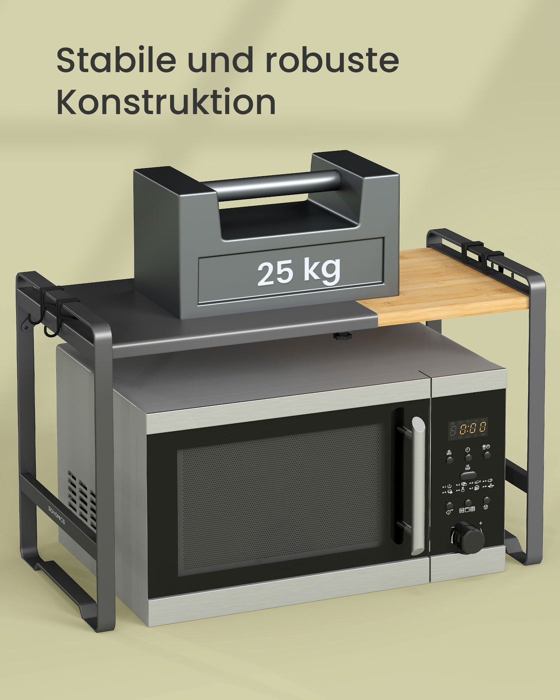 Erweiterbares Mikrowellen Regal mit 4 Haken tintenschwarz-naturbeige