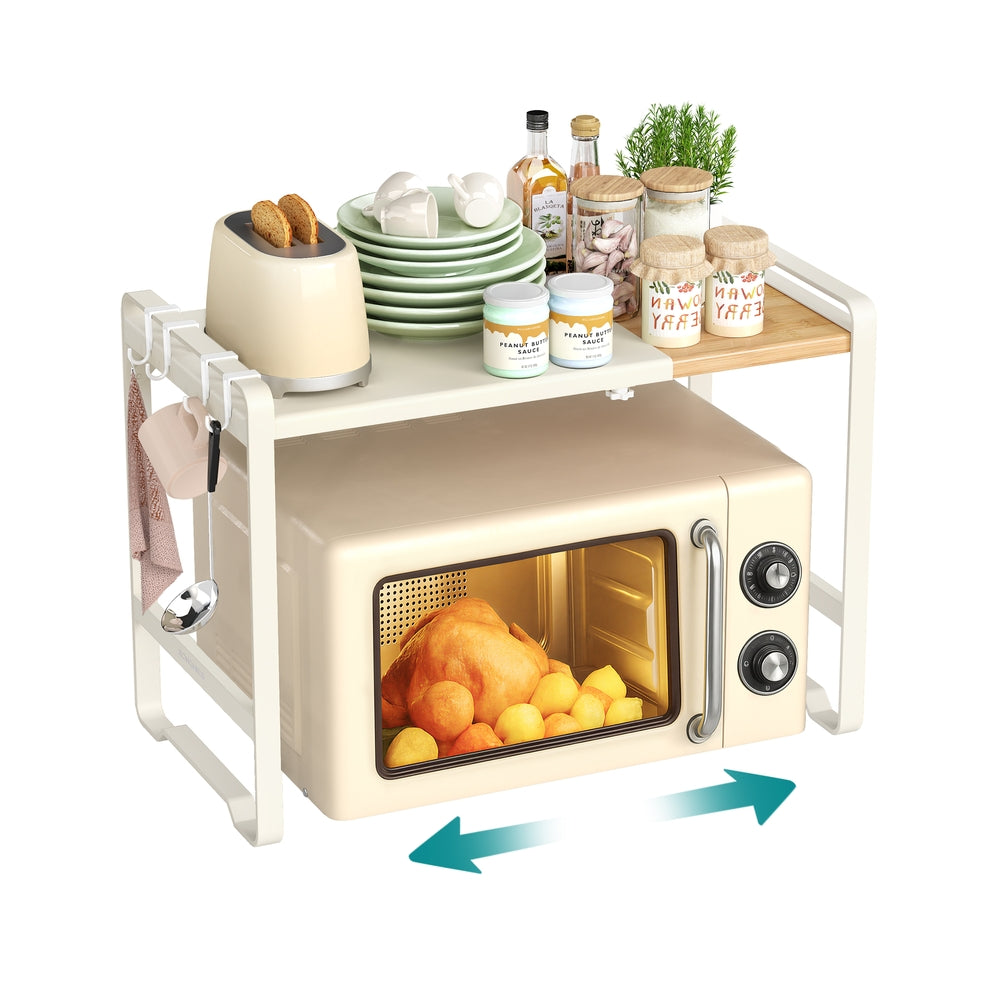 Erweiterbares Mikrowellen Regal mit 4 Haken cremeweiß-naturbeige