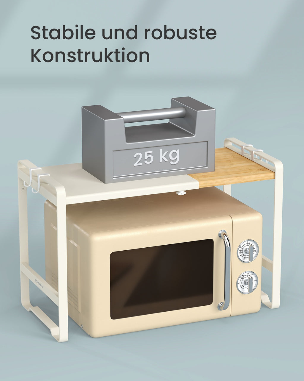 Erweiterbares Mikrowellen Regal mit 4 Haken cremeweiß-naturbeige