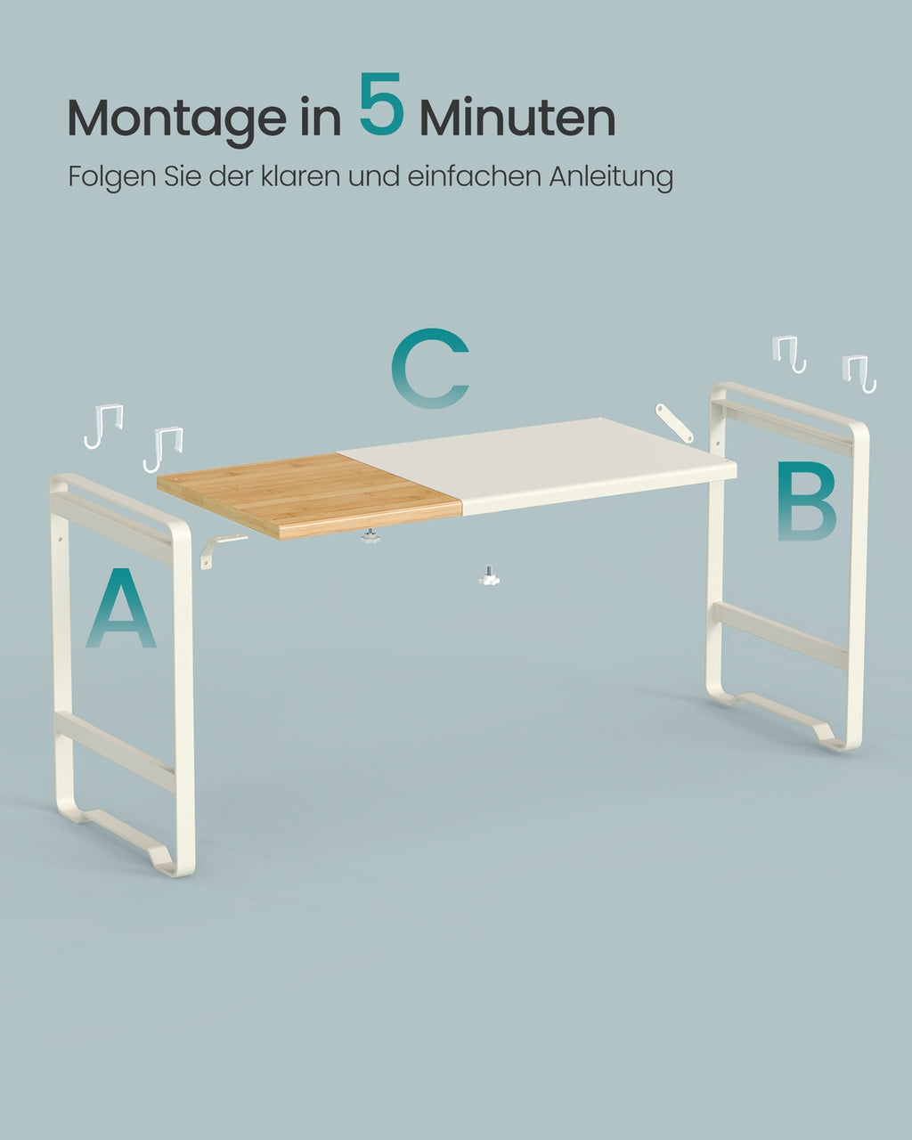 Erweiterbares Mikrowellen Regal mit 4 Haken cremeweiß-naturbeige