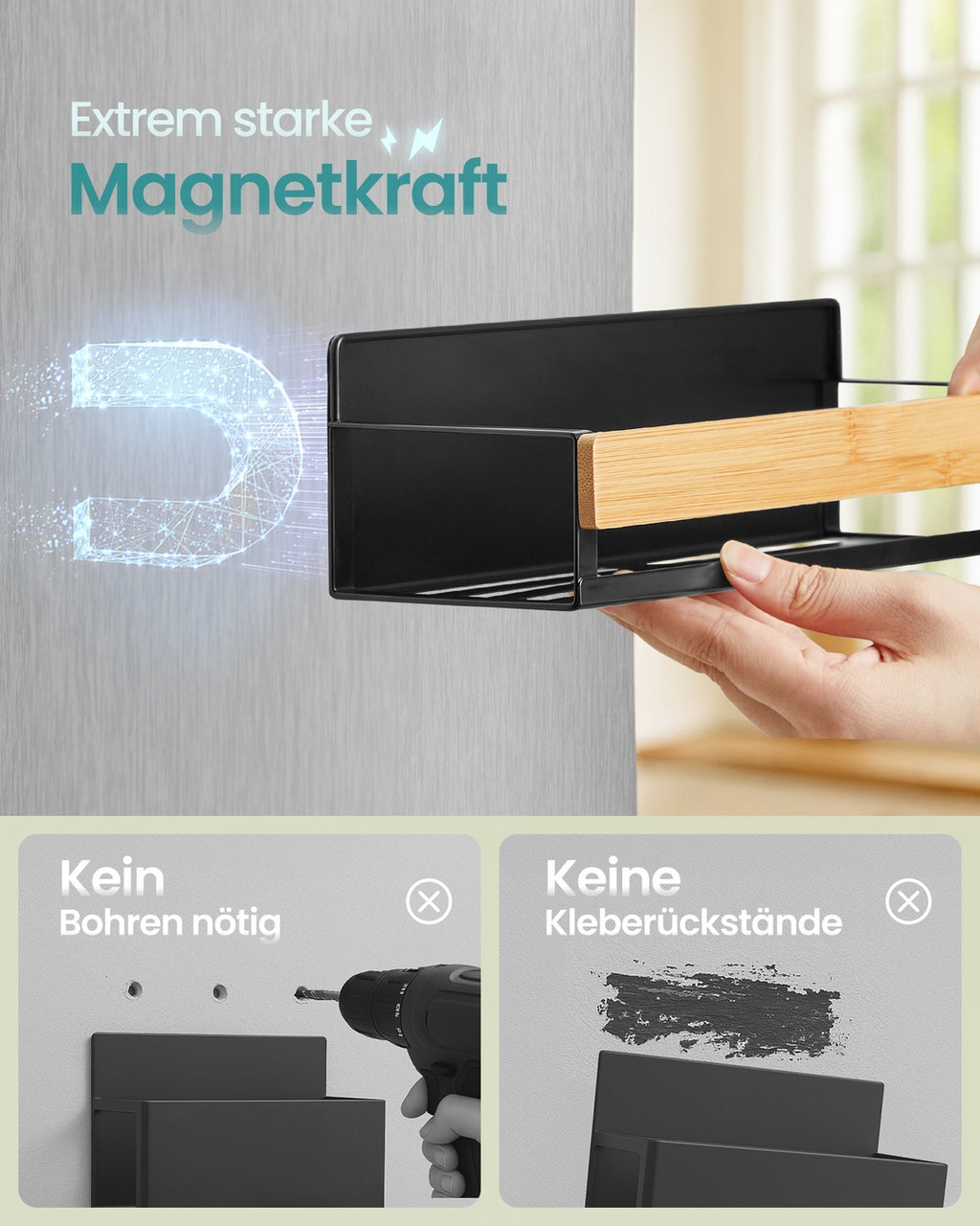 Magnetisches Gewürzregal Set aus Metall ohne Bohren tintenschwarz-naturbeige
