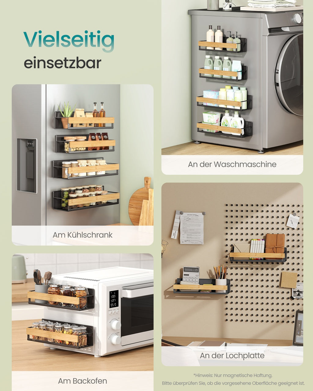 Magnetisches Gewürzregal Set aus Metall ohne Bohren tintenschwarz-naturbeige