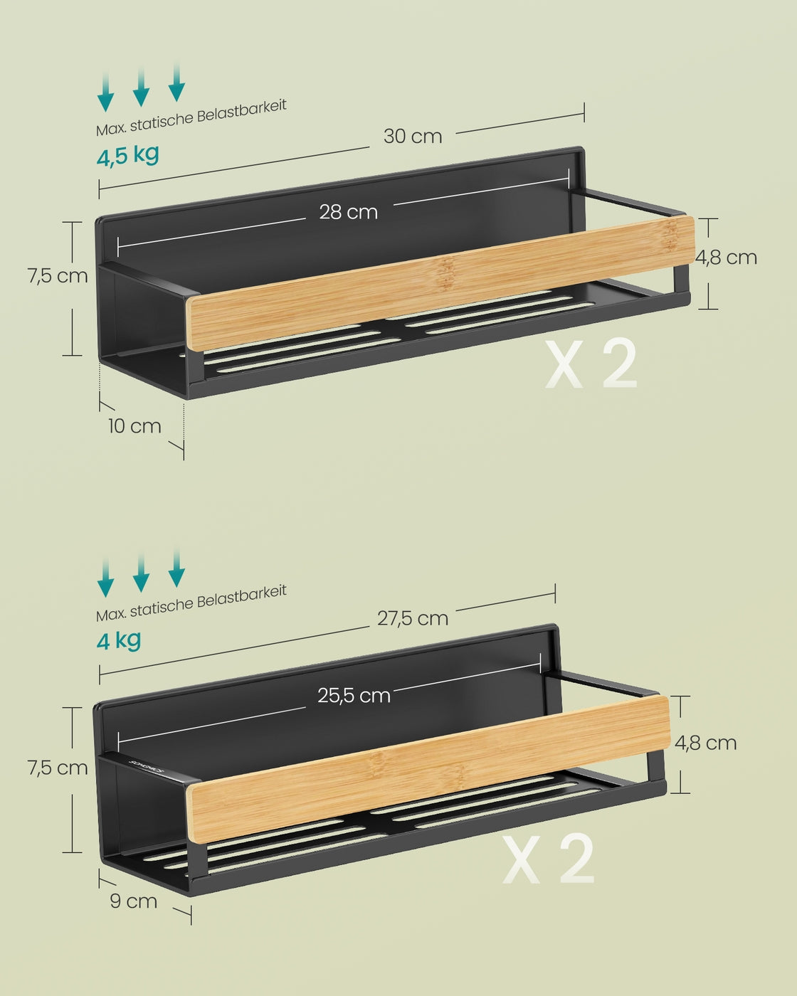 Magnetisches Gewürzregal Set aus Metall ohne Bohren tintenschwarz-naturbeige