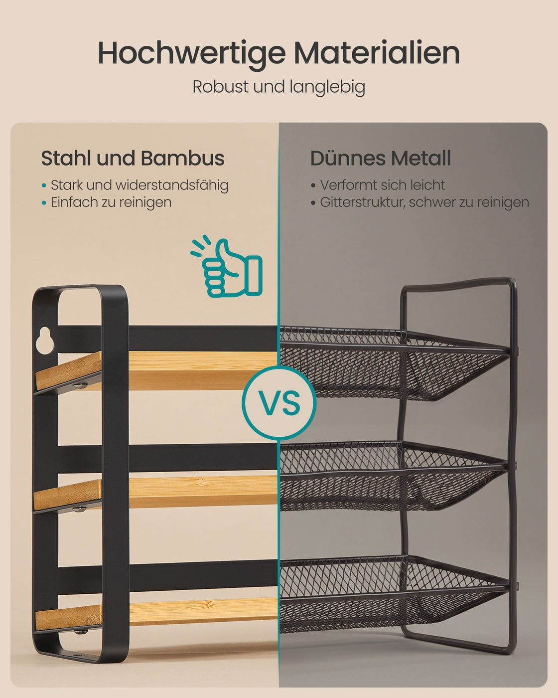 Gewürzregal tintenschwarz-naturbeige 3 Ebenen 24 Gläser