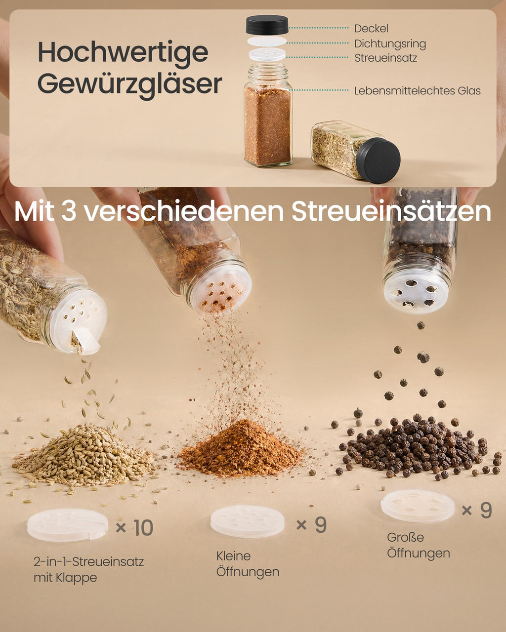 Gewürzregal tintenschwarz-naturbeige 4 Ebenen 28 Gläser