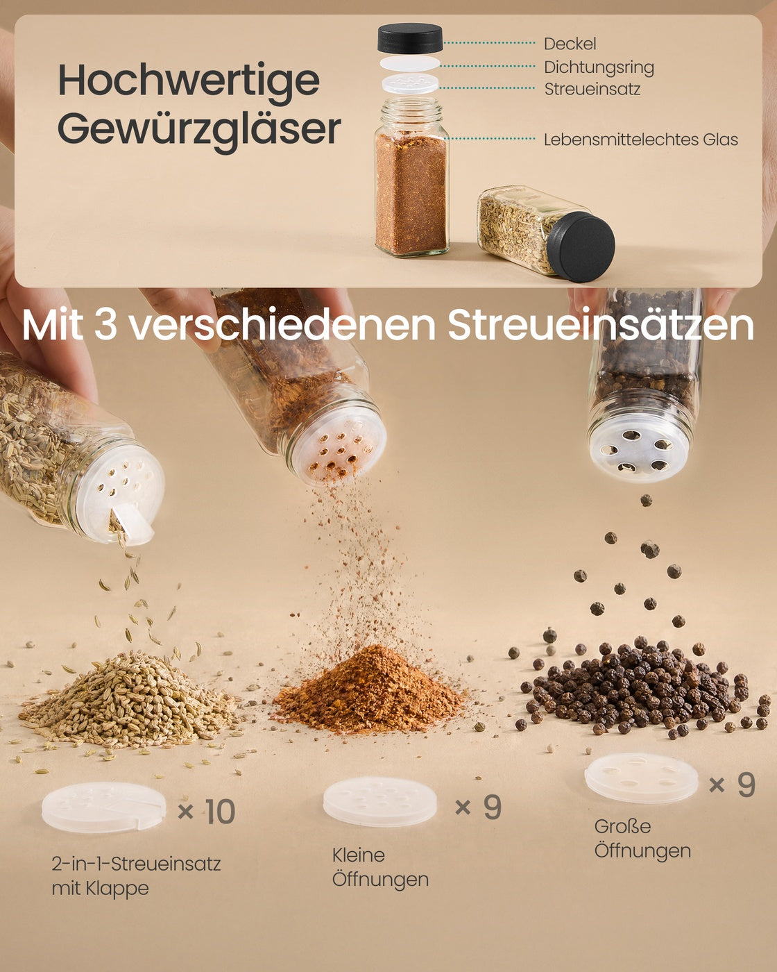 Gewürzregal tintenschwarz-naturbeige 4 Ebenen 28 Gläser