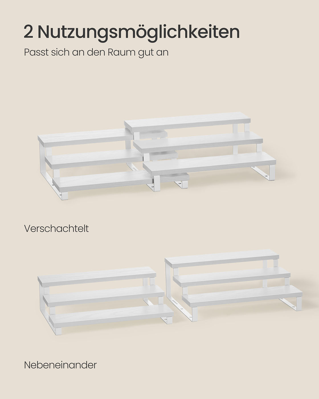 Küchen-Organizer 2er Set je 3 Ablagen schneeweiß-wolkenweiß