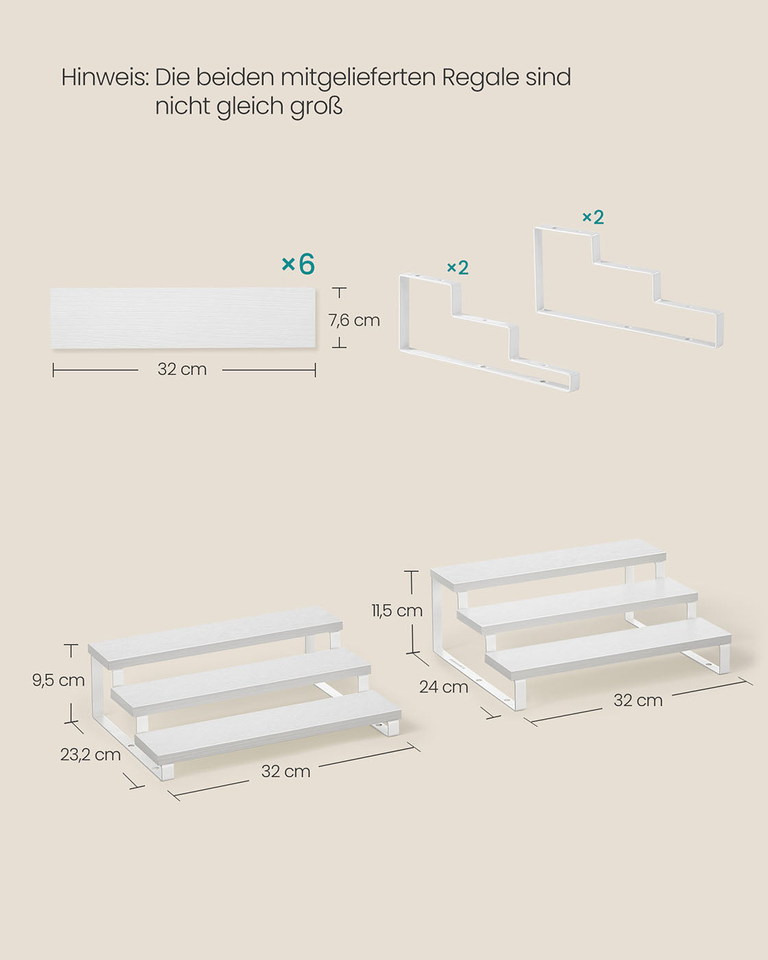 Küchen-Organizer 2er Set je 3 Ablagen schneeweiß-wolkenweiß