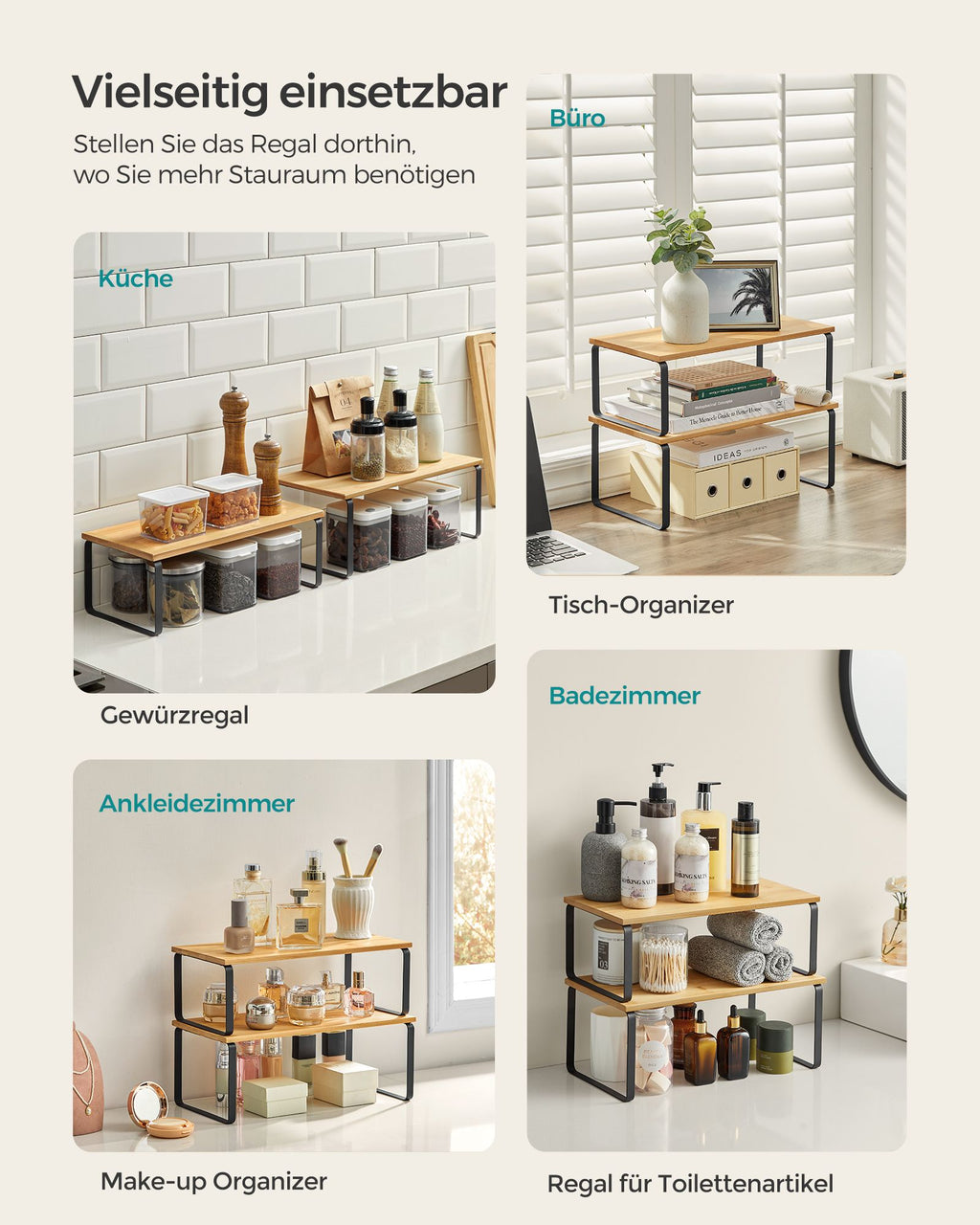 Küchen-Organizer 2er Set Metall tintenschwarz-naturbeige