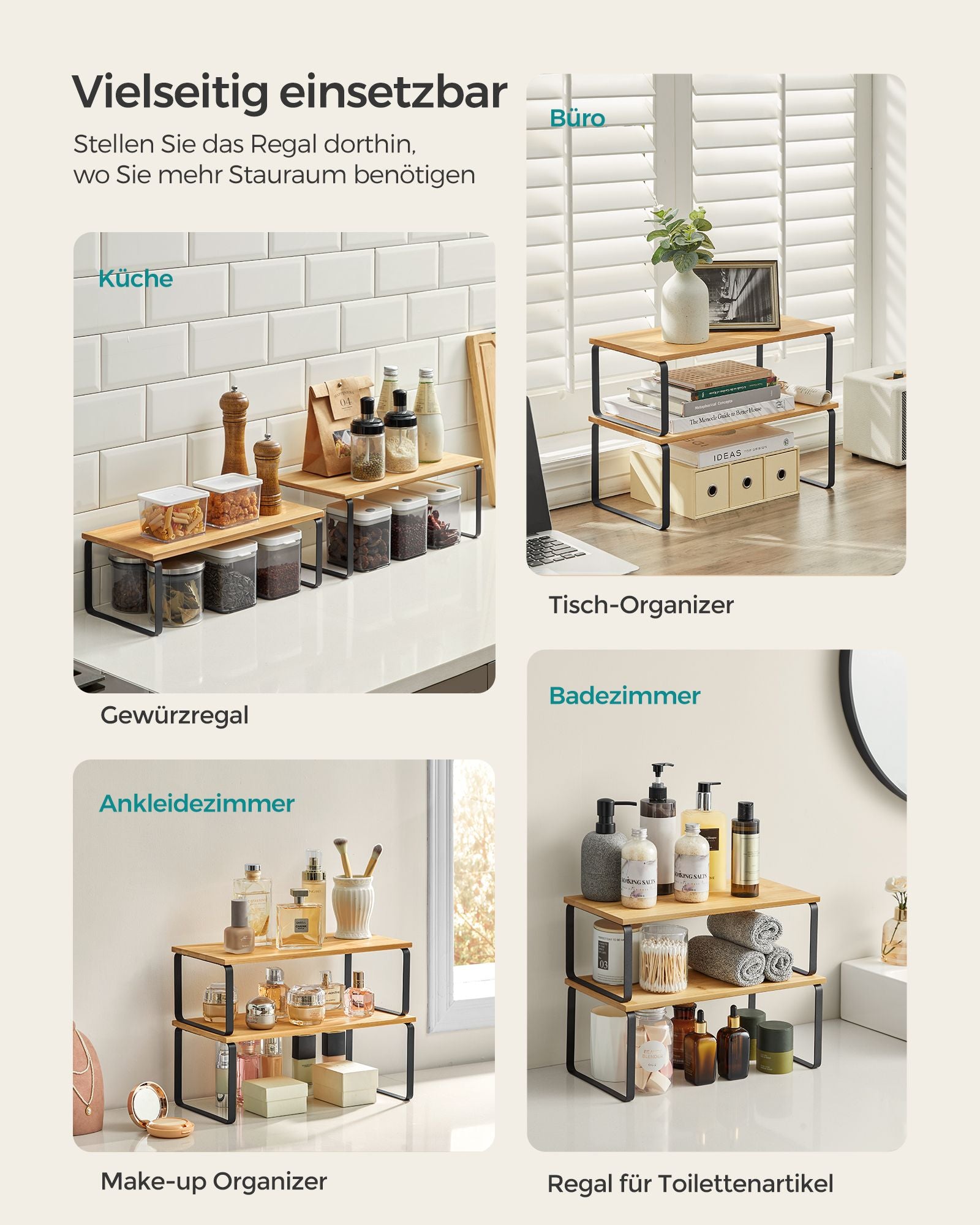 Küchen-Organizer 2er Set Metall tintenschwarz-naturbeige