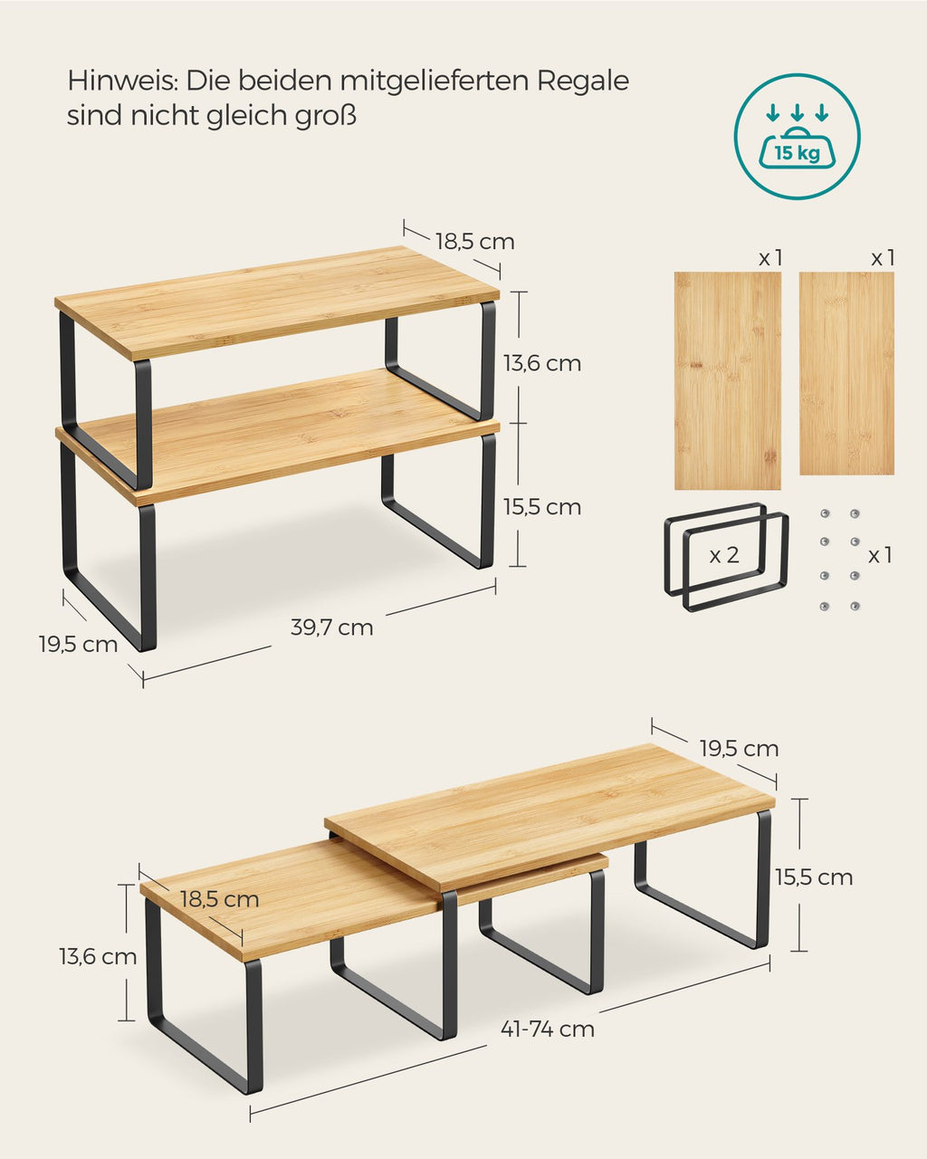 Küchen-Organizer 2er Set Metall tintenschwarz-naturbeige