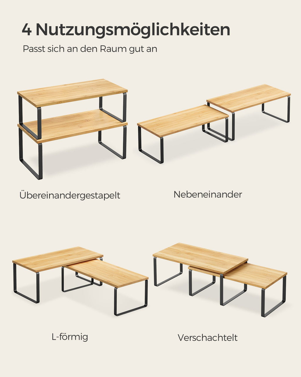 Küchen-Organizer 2er Set Metall tintenschwarz-naturbeige